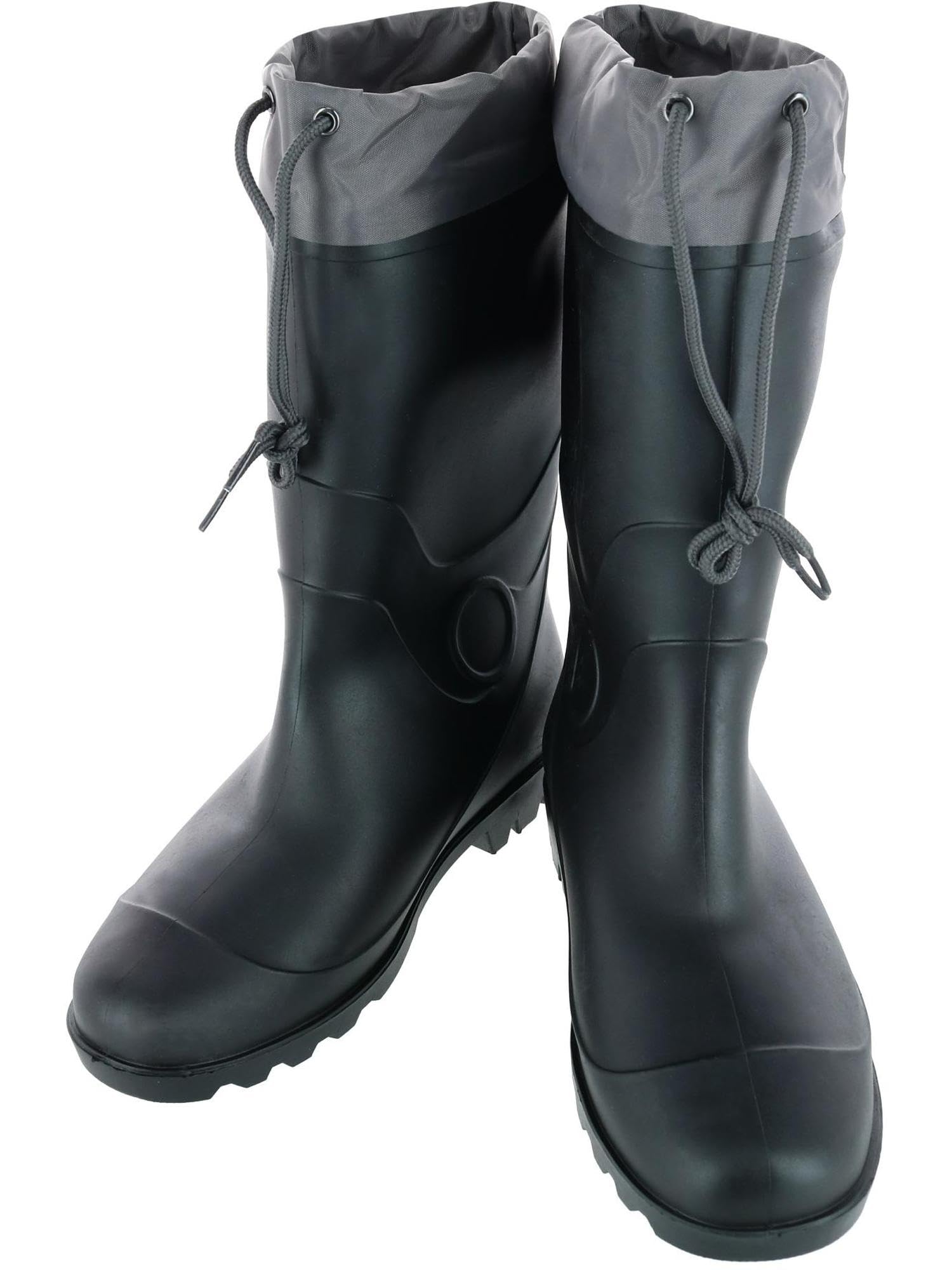Waterproof Men's Black Rain Boots - 13.5 Inch Height with Adjustable Drawstring - Perfect for Outdoor Work, Hiking & Wet Weather Protection