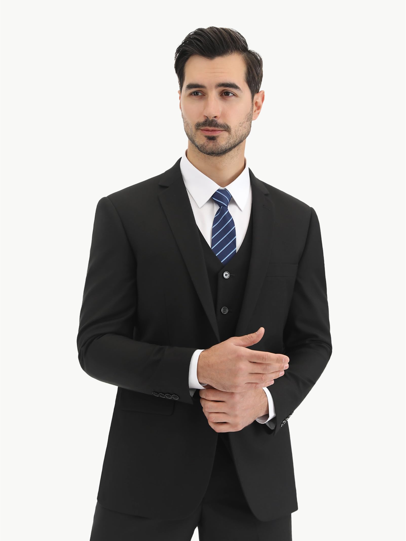 LUPURTY Slim Fit 3 Piece Suits for Men - 2 Button Solid Color Business Suit Jacket, Vest & Pants Set - Formal Tuxedo for Wedding, Office, Interview & Special Occasions