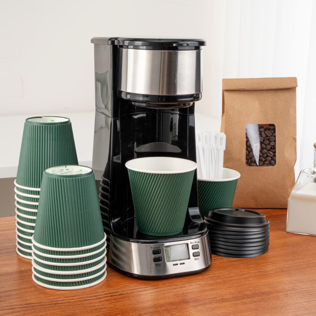 8oz Insulated Coffee Cups with Lids - 20 Pack Leakproof Ripple Wall Hot Cups | Eco-Friendly Disposable Paper Cups for Coffee, Tea, Hot Cocoa & Lattes | Perfect for Cafes, Offices & Home Use