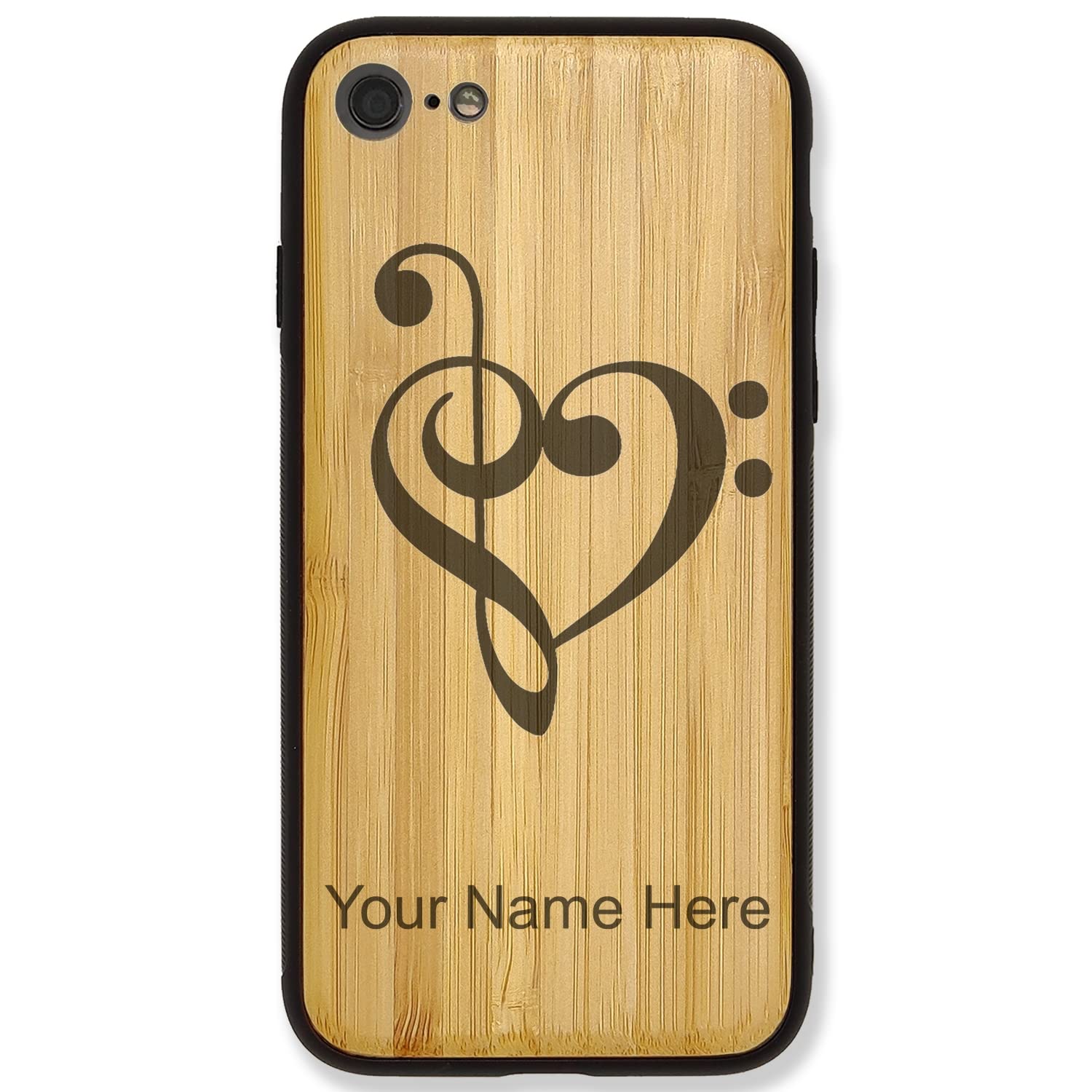 Premium Bamboo Phone Case for iPhone 7 Plus & 8 Plus - Custom Engraved Music Heart Design | Protective Cover for Daily Use, Travel & Gifts