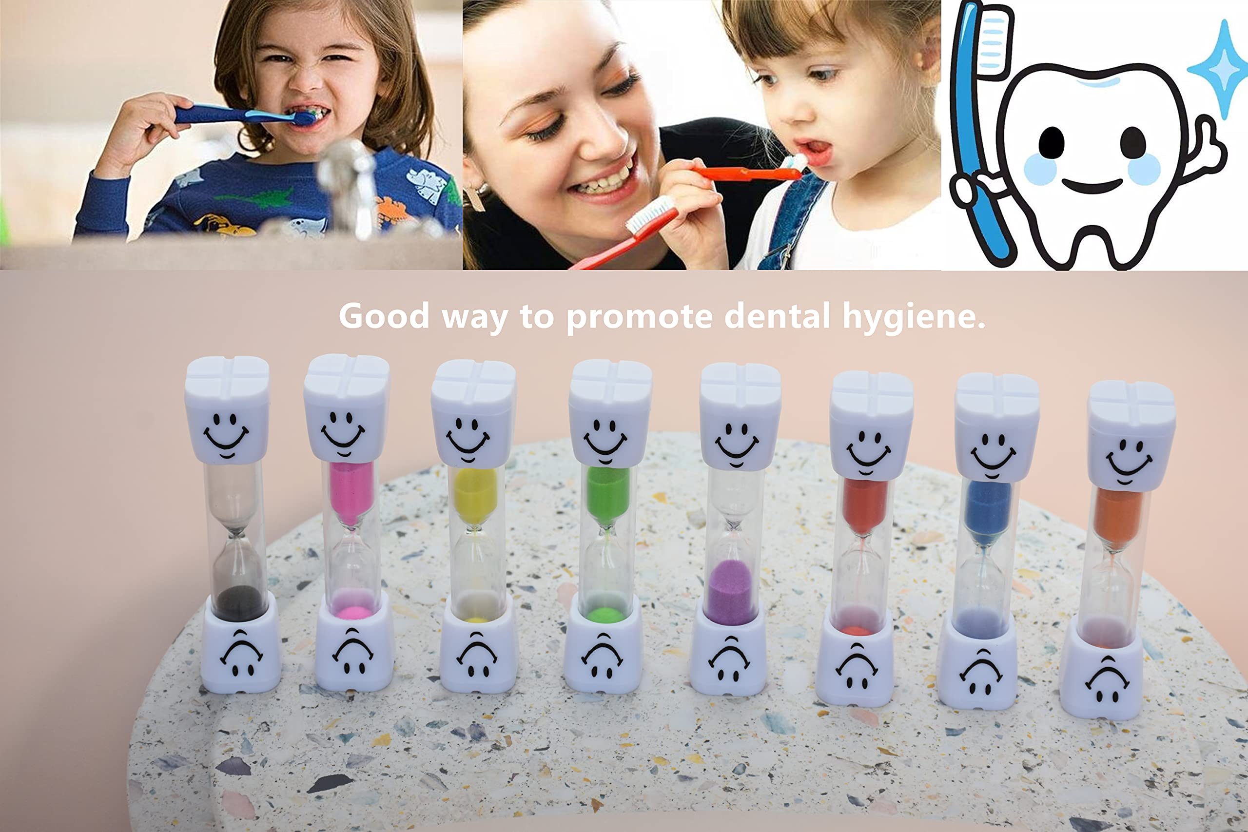 8 Pack Colorful Smiley Face 3-Minute Sand Timer Set - Fun Hourglass Timer for Kids' Tooth Brushing, Classroom Games, Board Games & Time Management Activities