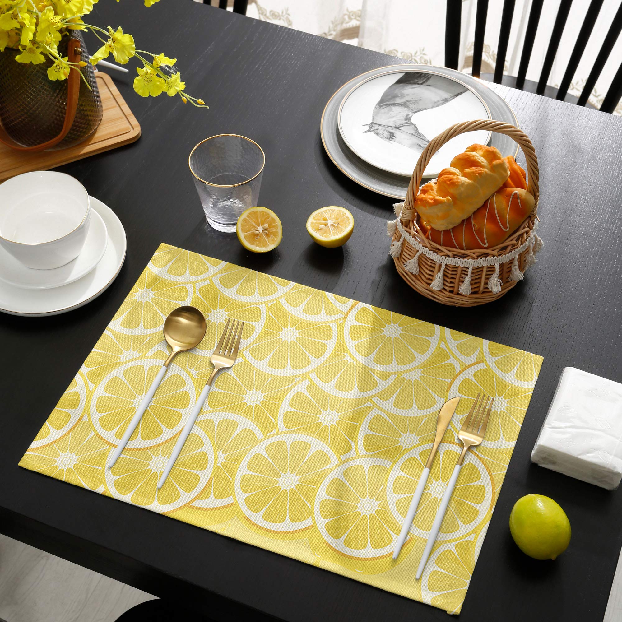 **Sunflower Placemats Set of 4 - Cute Lemon Yellow Minimalist Table Mats for Dining, Washable & Durable for Indoor & Outdoor Use - Perfect for Home, Party, Wedding, Holiday Decor - Ideal for Everyday Meals, Picnics, and Special Occasions**