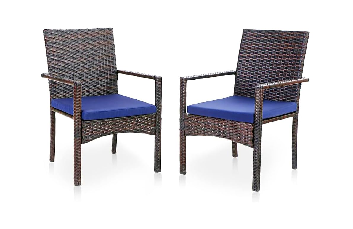 PHI VILLA 2-Piece Patio Furniture Set - Modern Outdoor Wicker Chairs with Removable Cushions, PE Rattan Armchairs for Deck, Porch, Balcony - Perfect for Backyard Relaxation and Garden Lounging