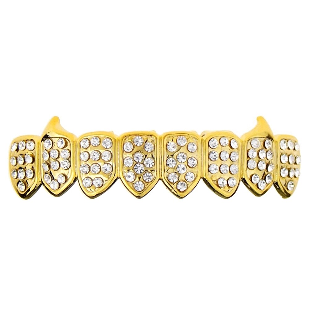 14K Gold Plated Fang Grillz - 8 Bottom Teeth Vampire Grills for Hip Hop & Halloween Costume | Perfect for Rappers, Parties & Unique Style