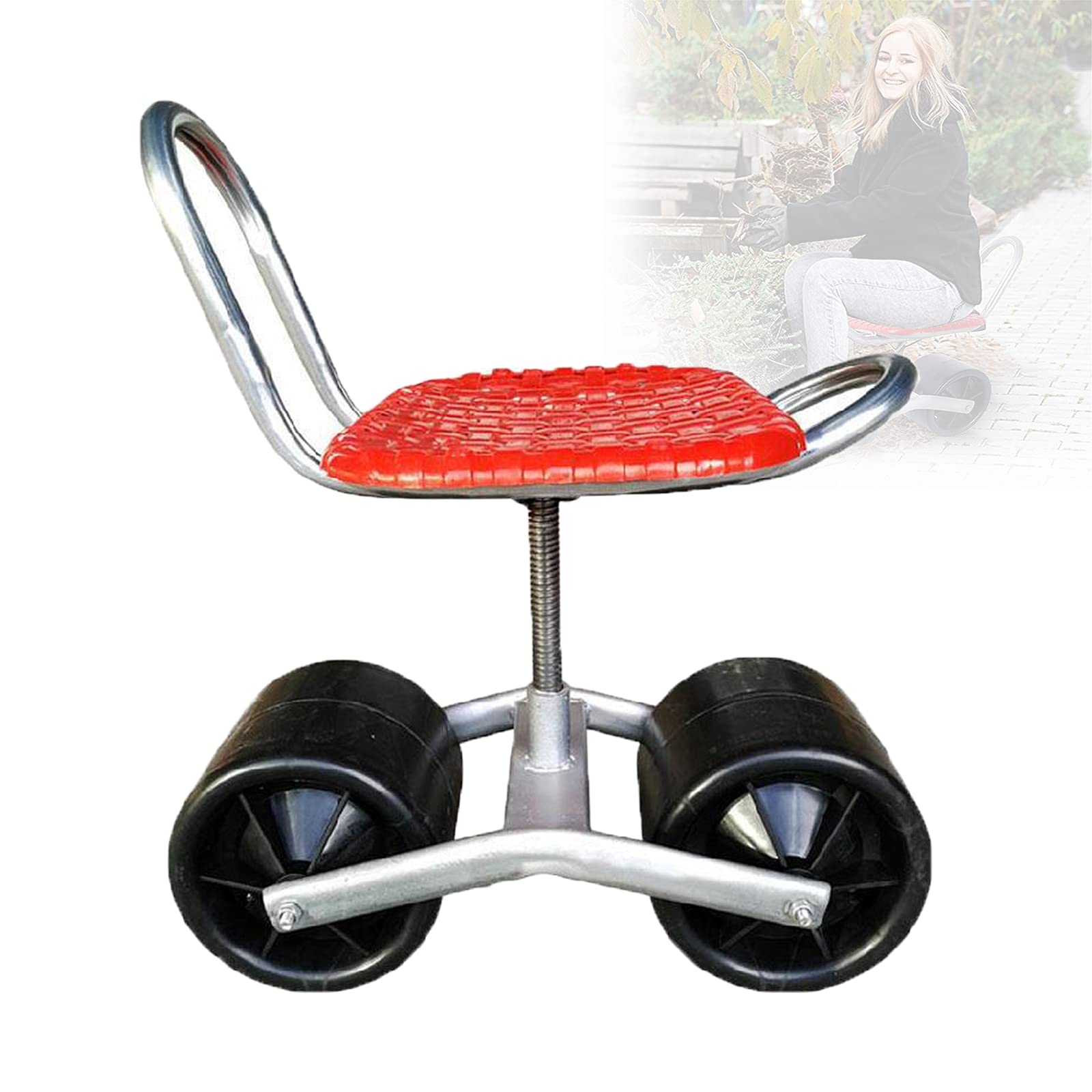 Adjustable Height Rolling Garden Seat with Swivel & Mobile Backrest - Ergonomic Gardening Chair for Planting, Picking, Weeding - Perfect for Outdoor Work, Greenhouse Use & Backyard Landscaping