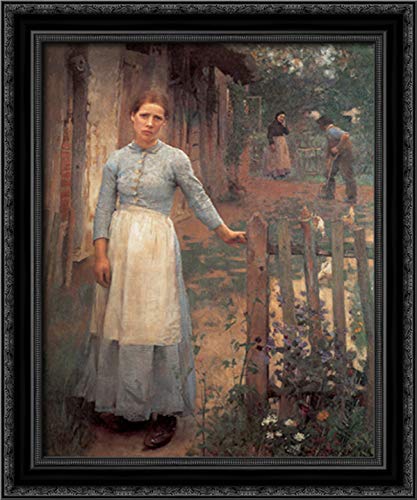 Sir George Clausen 'The Girl At The Gate' 20x24 Inch Black Ornate Wood Framed Canvas Art - Perfect for Living Room, Bedroom, or Office Wall Decor
