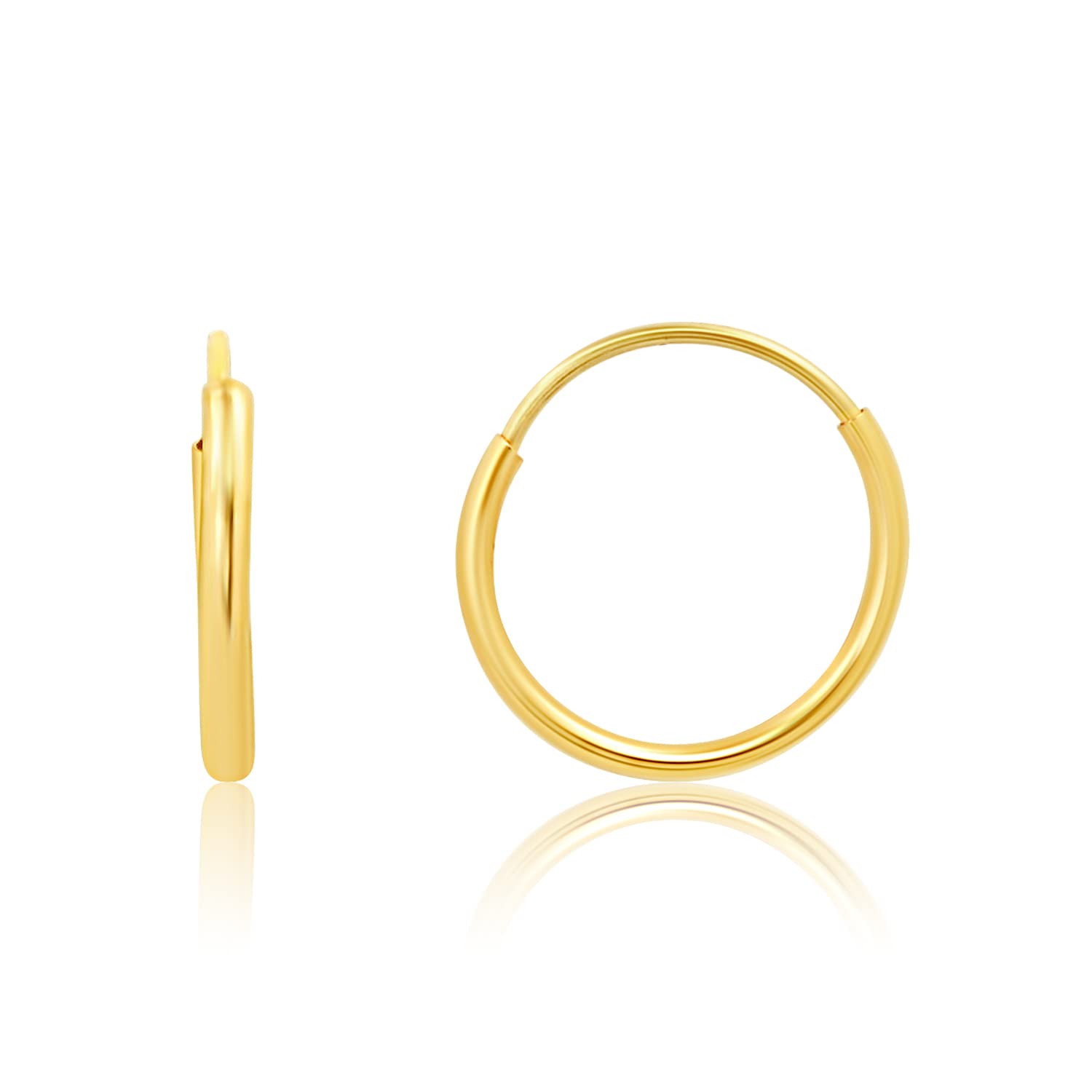 14K Solid Gold Hoop Earrings for Women - 1mm Tube Yellow Gold Continuous Flex Hoops | Real 14K Gold Jewelry | 10mm-25mm (0.4-1 Inch) Diameter | Perfect for Everyday Wear, Office & Special Occasions | by MAX + STONE