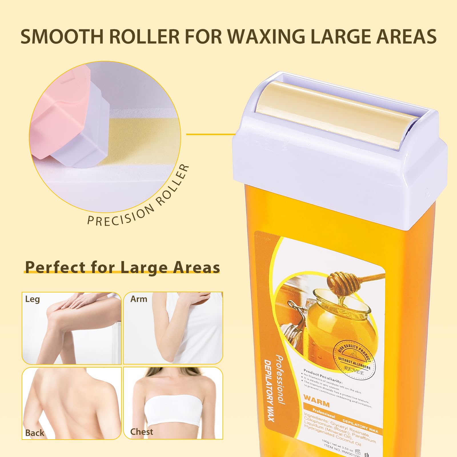Wax Roller Refill 100g 2 Pack - Easy Roll-On Body Hair Removal Wax for Smooth Skin | At-Home Hair Removal for Legs, Arms & Bikini Line