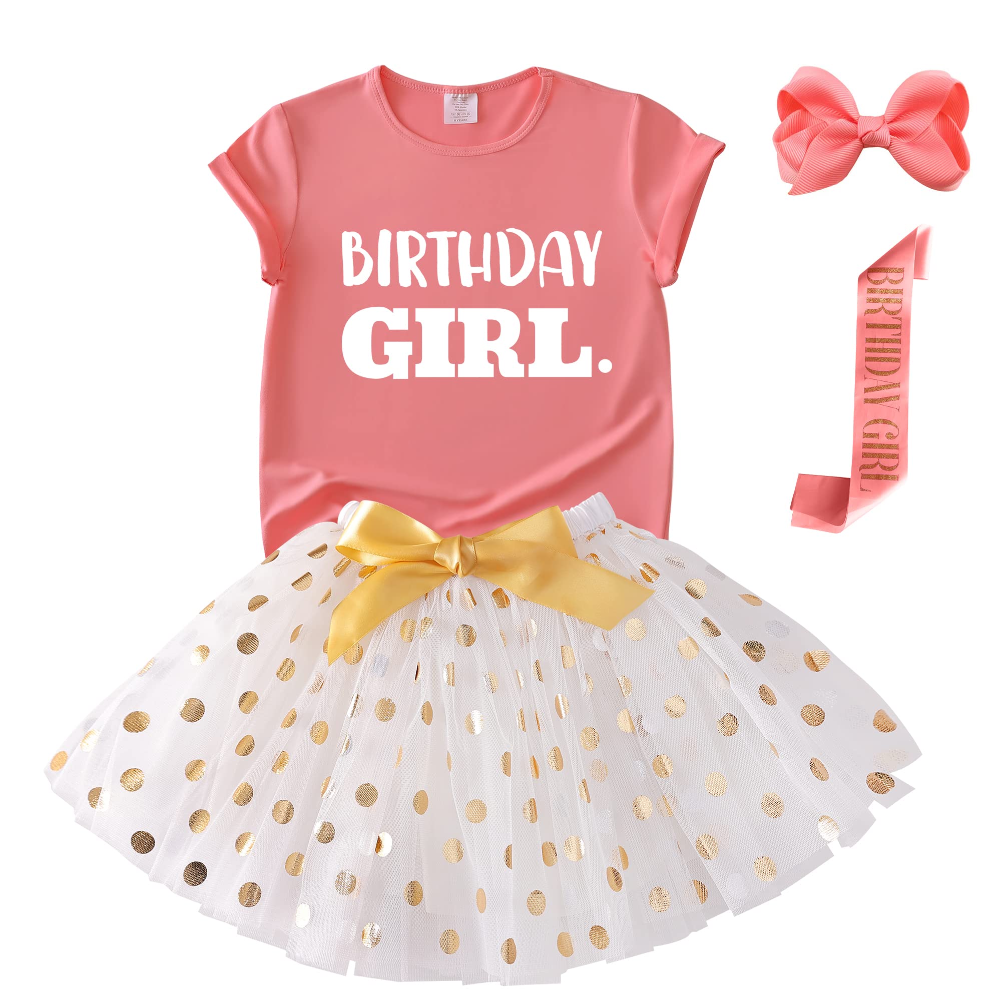 K-Acc Adorable Birthday Girl Outfit Set - Cute Shirt, Fluffy Tutu Skirt, Hair Bow & Satin Sash - Perfect 1st Birthday Party Gift for Toddler Girls - Great for Photoshoots, Birthday Celebrations & Special Occasions