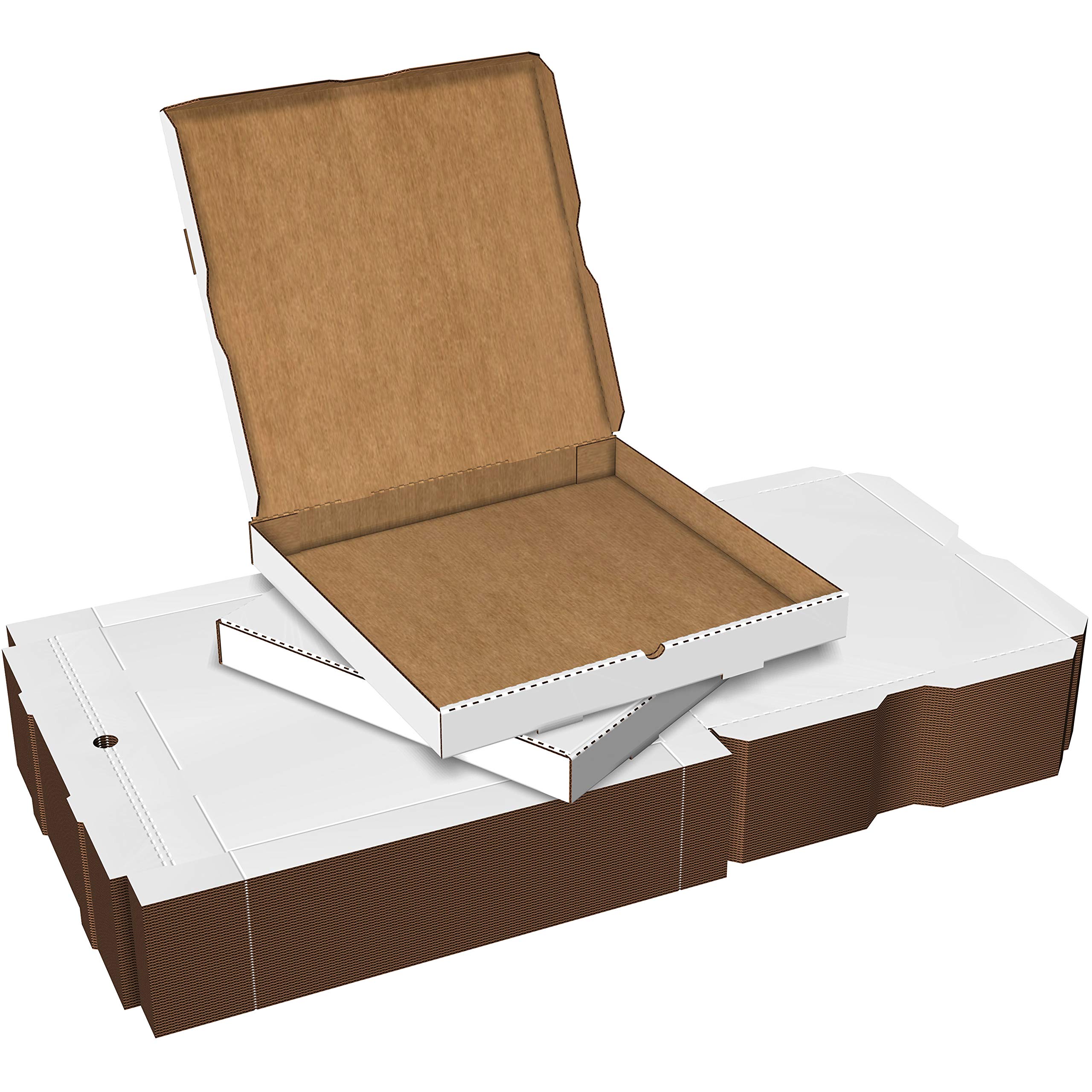 50 Pack White Corrugated Kraft Pizza Boxes 10x10 Inches - Eco-Friendly Takeout Containers for Delivery, Parties & Restaurants