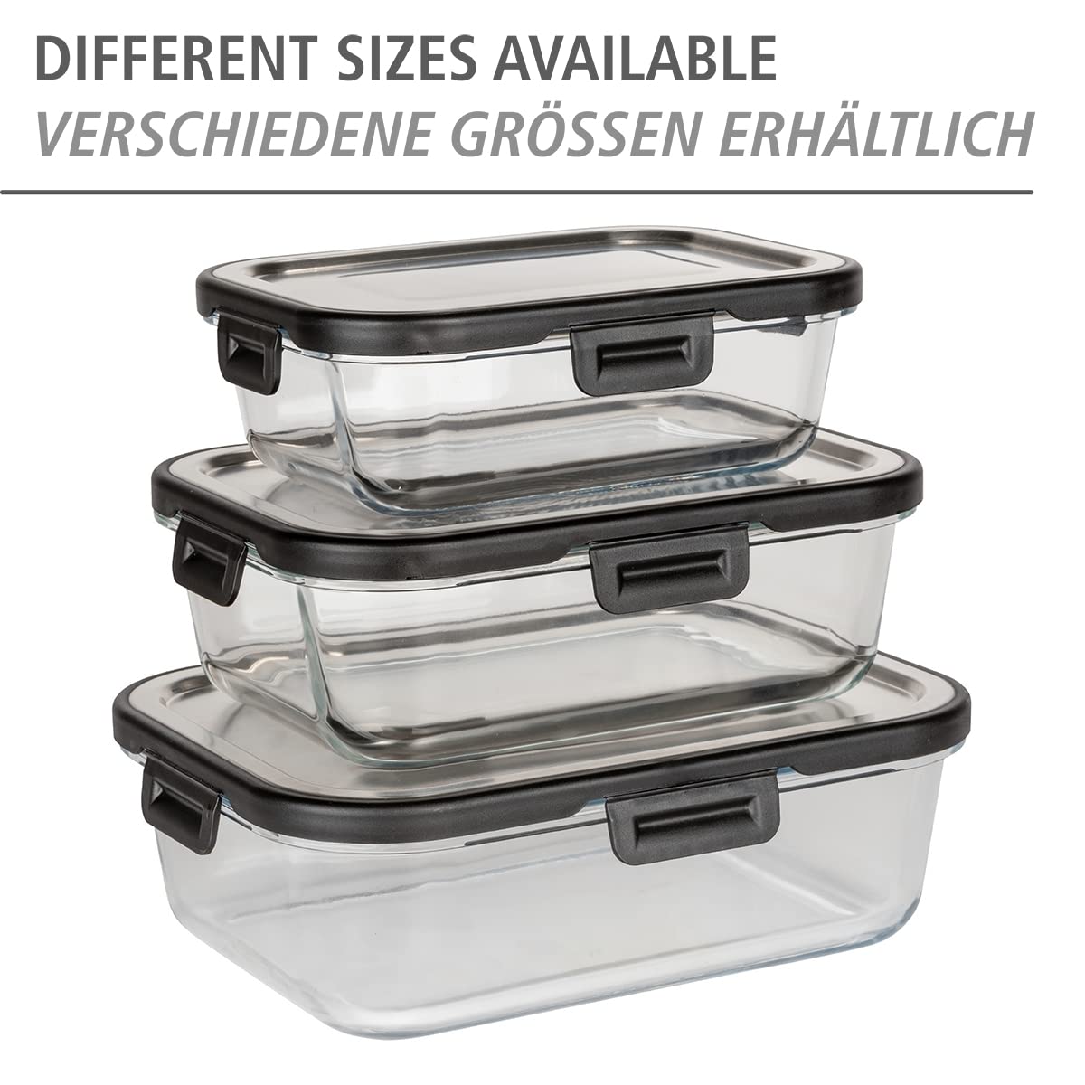 WENKO 1.5L Airtight Glass Food Storage Container with Stainless Steel Lid - Dishwasher Safe, Stackable & Leak-Proof (23 x 7.5 x 17 cm) - Perfect for Meal Prep, Leftovers & Pantry Organization