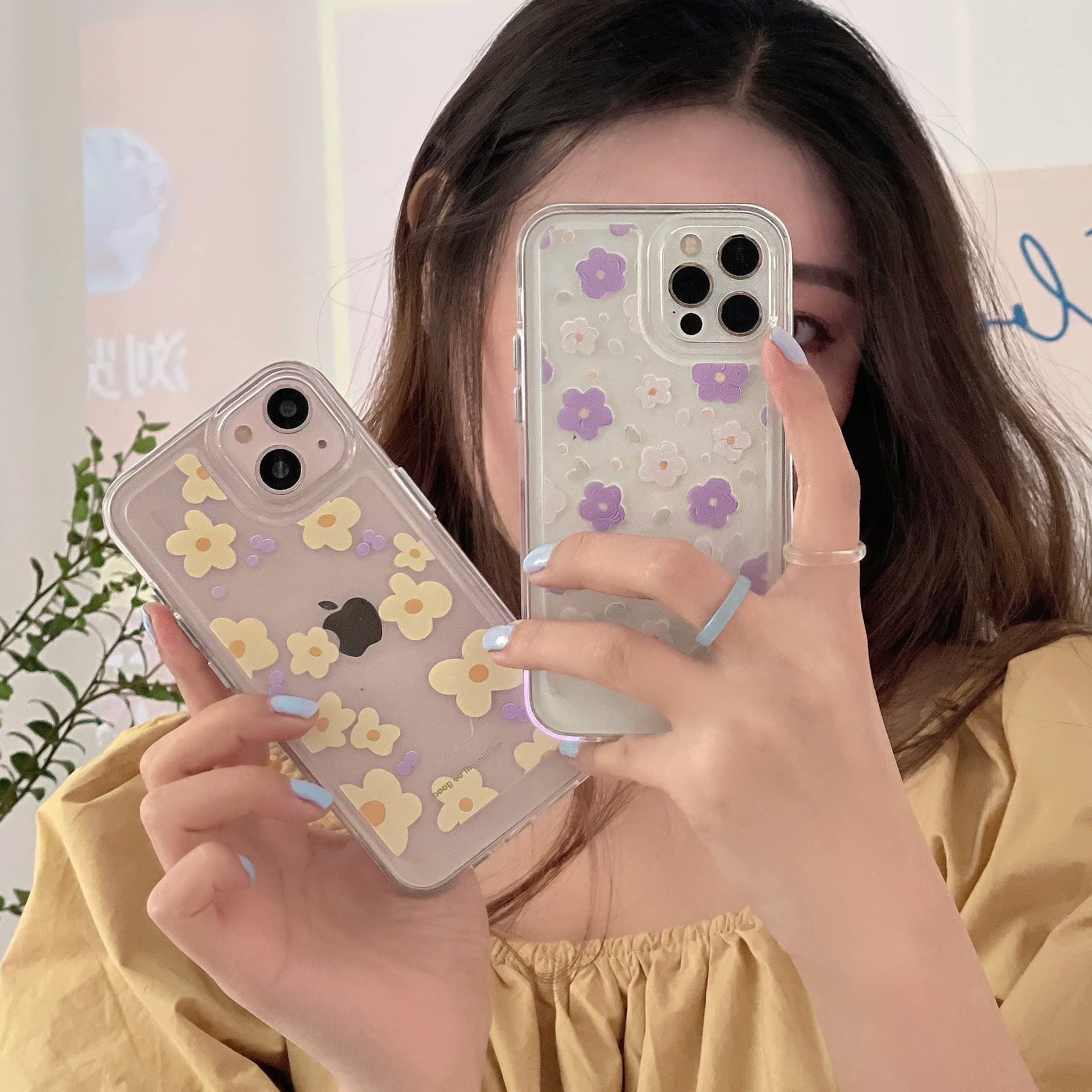 Clear Floral Frosted iPhone 13 Pro Case for Women - Shockproof Protective Hard Cover with TPU Bumper (Little Purple) | Perfect for Everyday Use, Work & Travel Protection