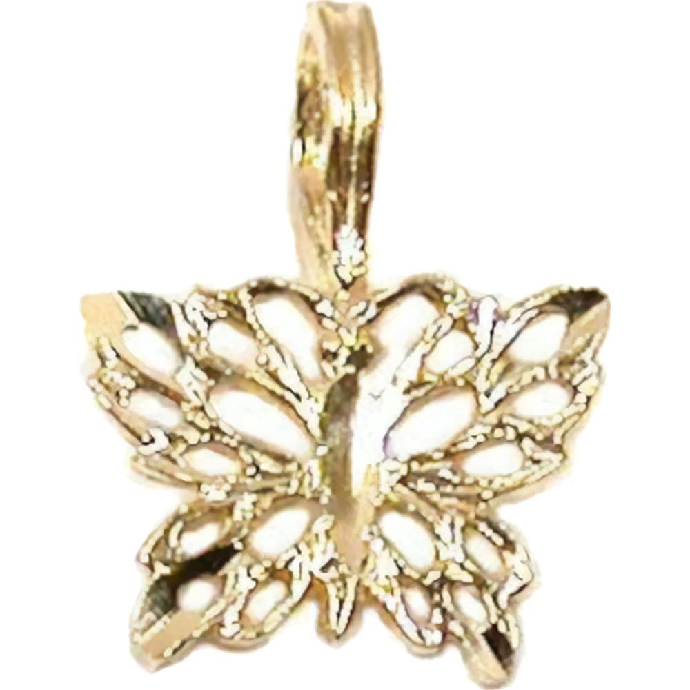 14K Gold Butterfly Charm Necklace with 18