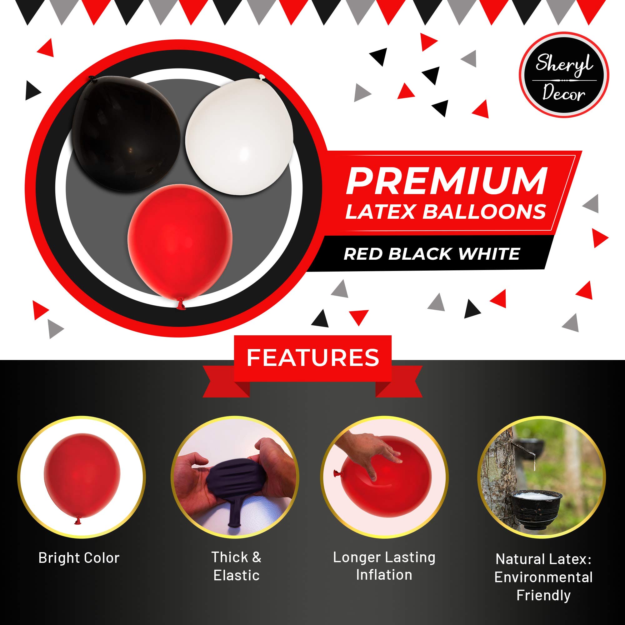 100 Red Black & White Balloons - Party Decorations Pack for Deadpool Birthday, Lumberjack Baby Shower, Graduation, Pirate, Ladybug, Race Car & Poker Themes | Small & Large Balloons for Indoor/Outdoor Decor, Photo Backdrops & Celebration Events