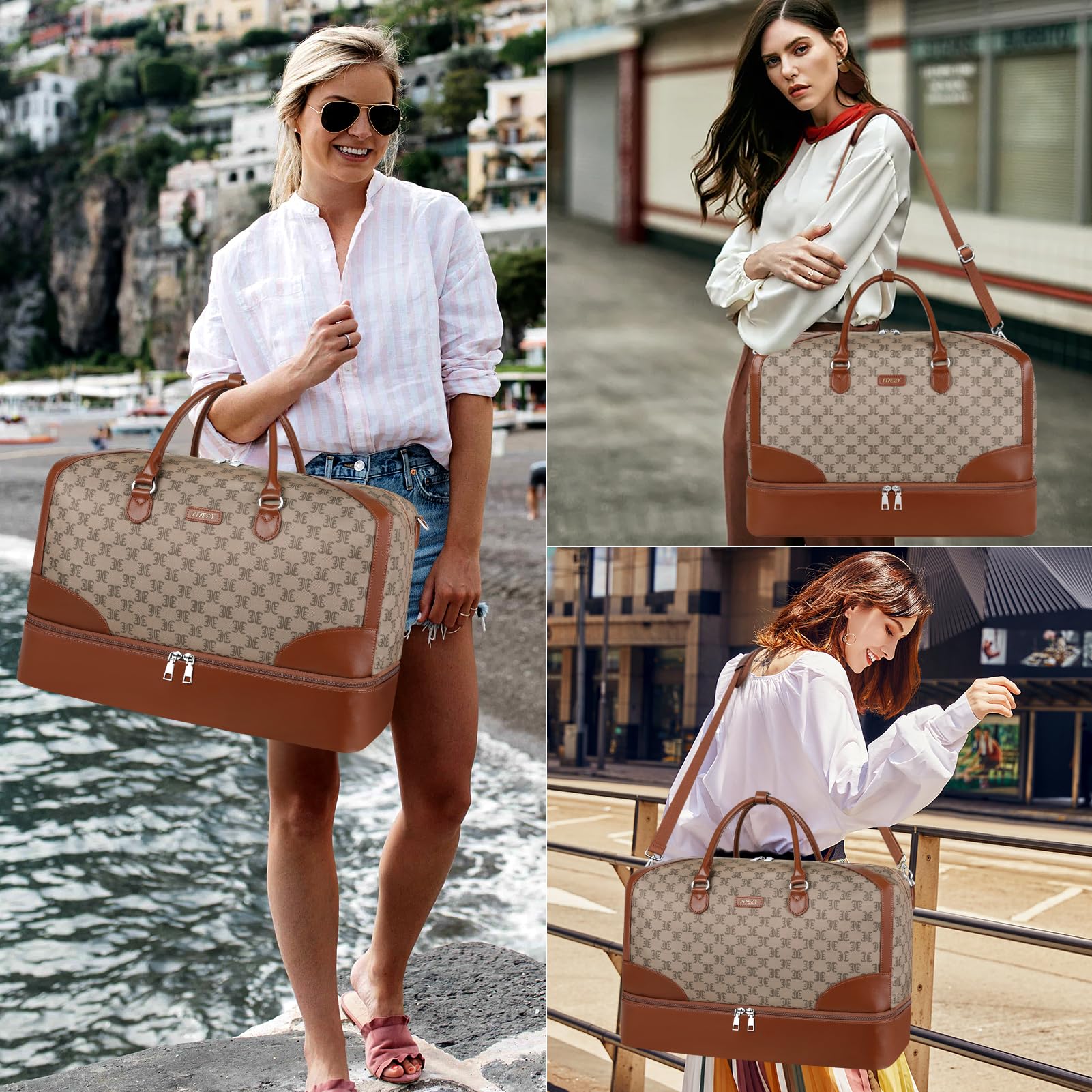 Women's Large Weekender Travel Duffel Bag with Shoe Compartment - Waterproof Nylon Carry-On Overnight Tote for Gym, Beach & Weekend Getaways - Perfect for Travel, Workouts & Short Trips