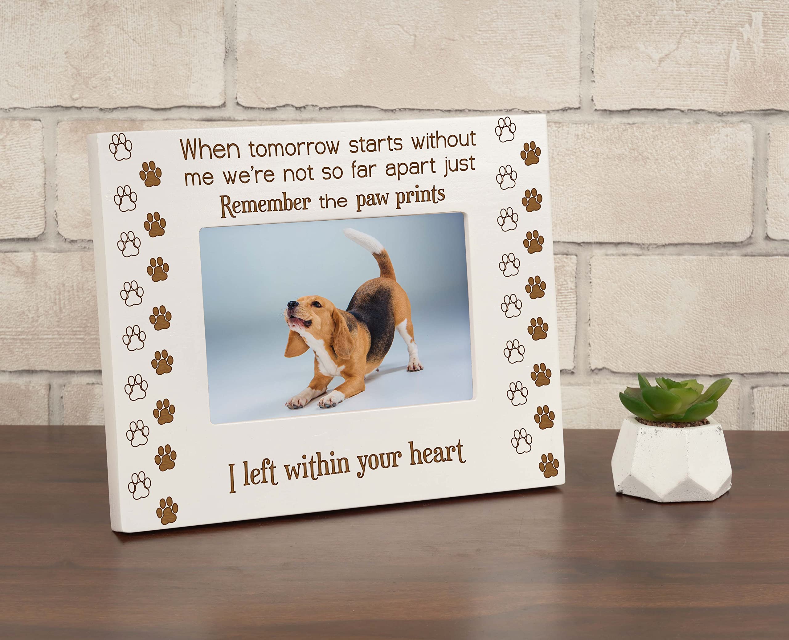 Engraved Wooden Photo Frame 4x6 Inches - 'I Left Within Your Heart' Quote - White Tabletop Picture Frame for Brother's Day Gift - Perfect for Home Decor, Office Desk & Memorial Displays