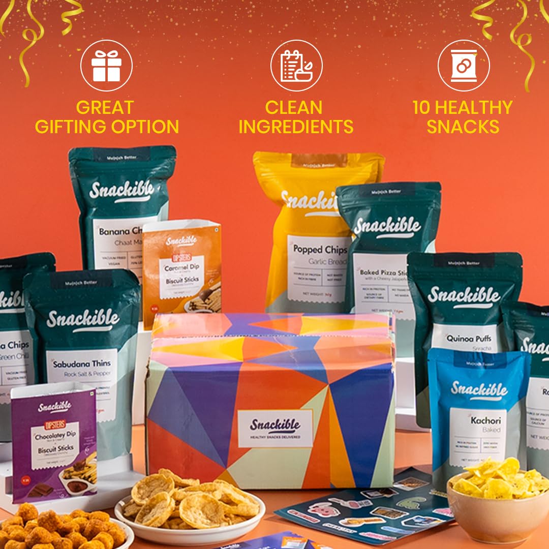 Snackible Bestselling Healthy Snacks Gift Box - 10 Gourmet Snacks Variety Pack | Perfect for Corporate Gifts, Office Snacks & Holiday Present Ideas | Gluten-Free & Organic Options