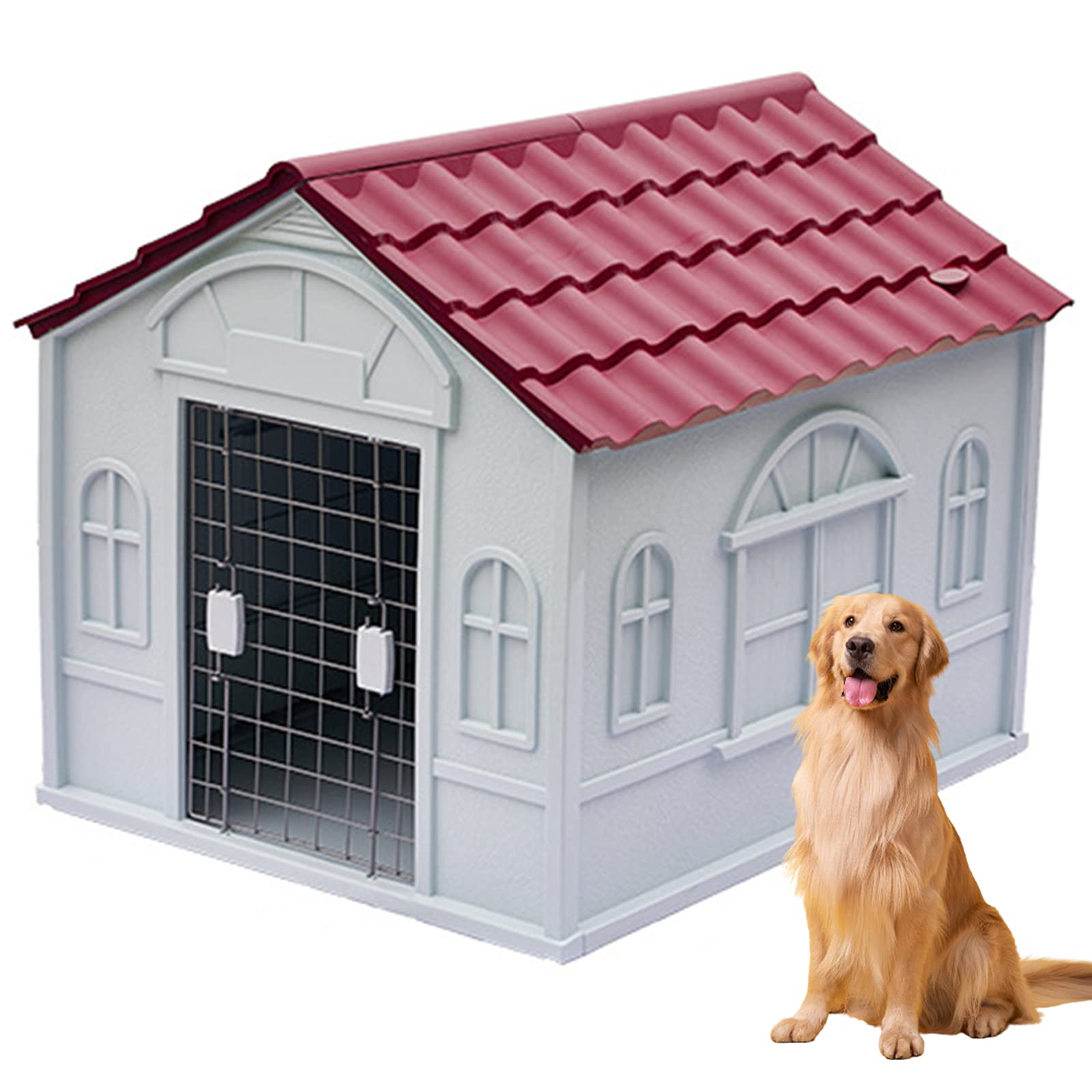 Durable Indoor & Outdoor Dog House for Small, Medium & Large Dogs - Weatherproof Pet Kennel with Ventilation, Easy to Clean (Size M, Red) - Perfect for Backyard, Patio, or Garage Use