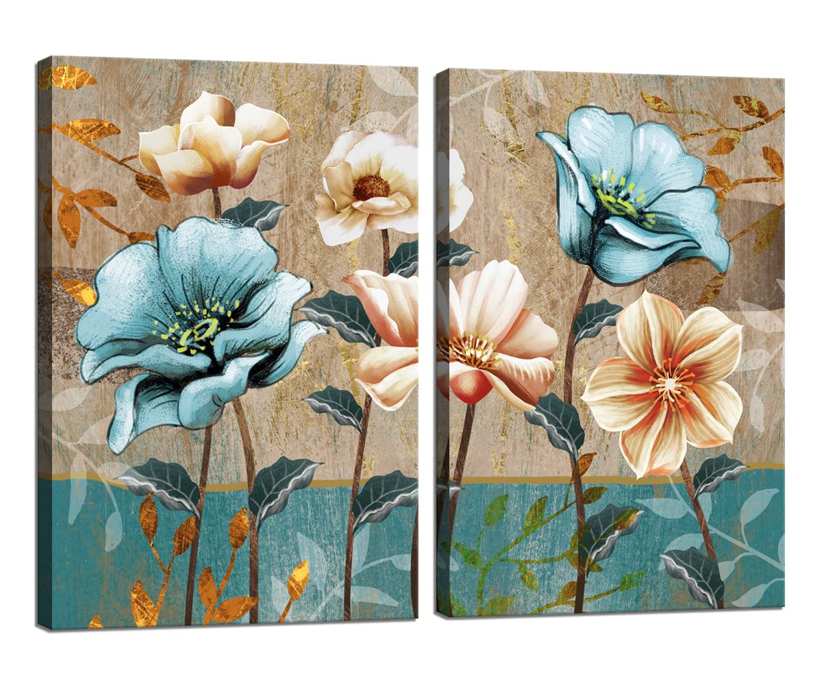 Lotus Flower Wall Art Decor - Set of 2 Framed Canvas Prints (24x32 Inches) for Living Room, Bedroom, Bathroom & Kitchen - Elegant Home Decor for Wedding, Nursery & Office Spaces