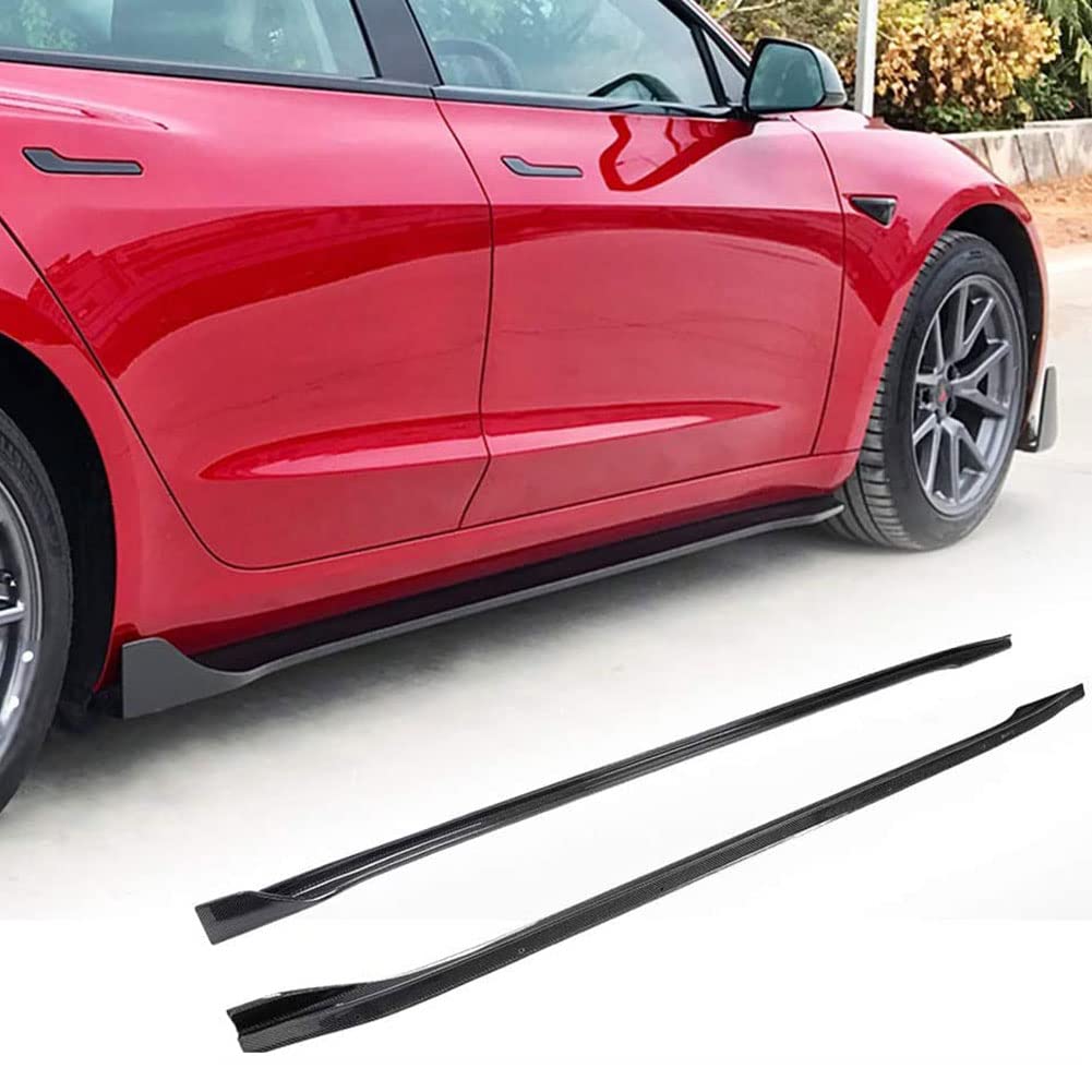 Premium Carbon Fiber Side Skirts for Tesla Model 3 (2016-2022) - Aerodynamic Rocker Panel Extensions & Side Trim Spoiler - OEM Style Fitment - Matte Black Finish - Perfect for Street Racing & Car Shows