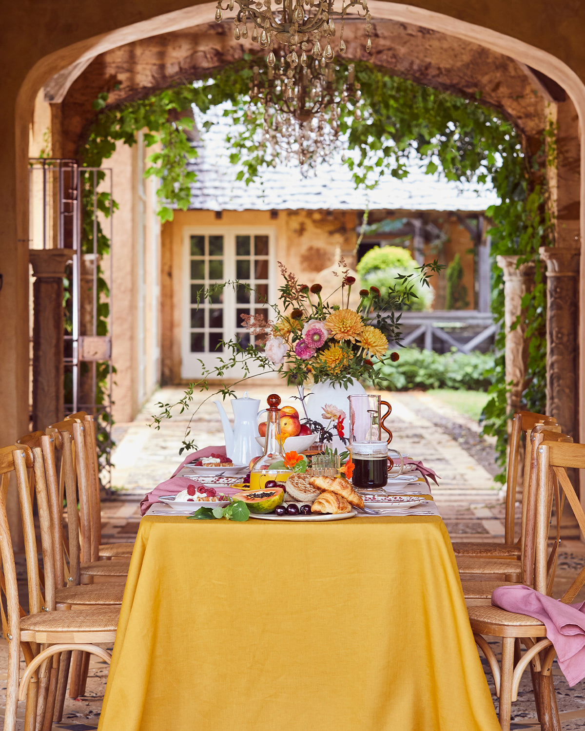 100% Pure French Flax Linen Tablecloth - Natural Turmeric Dyed - Elegant Dining & Home Decor for Weddings, Parties & Everyday Use