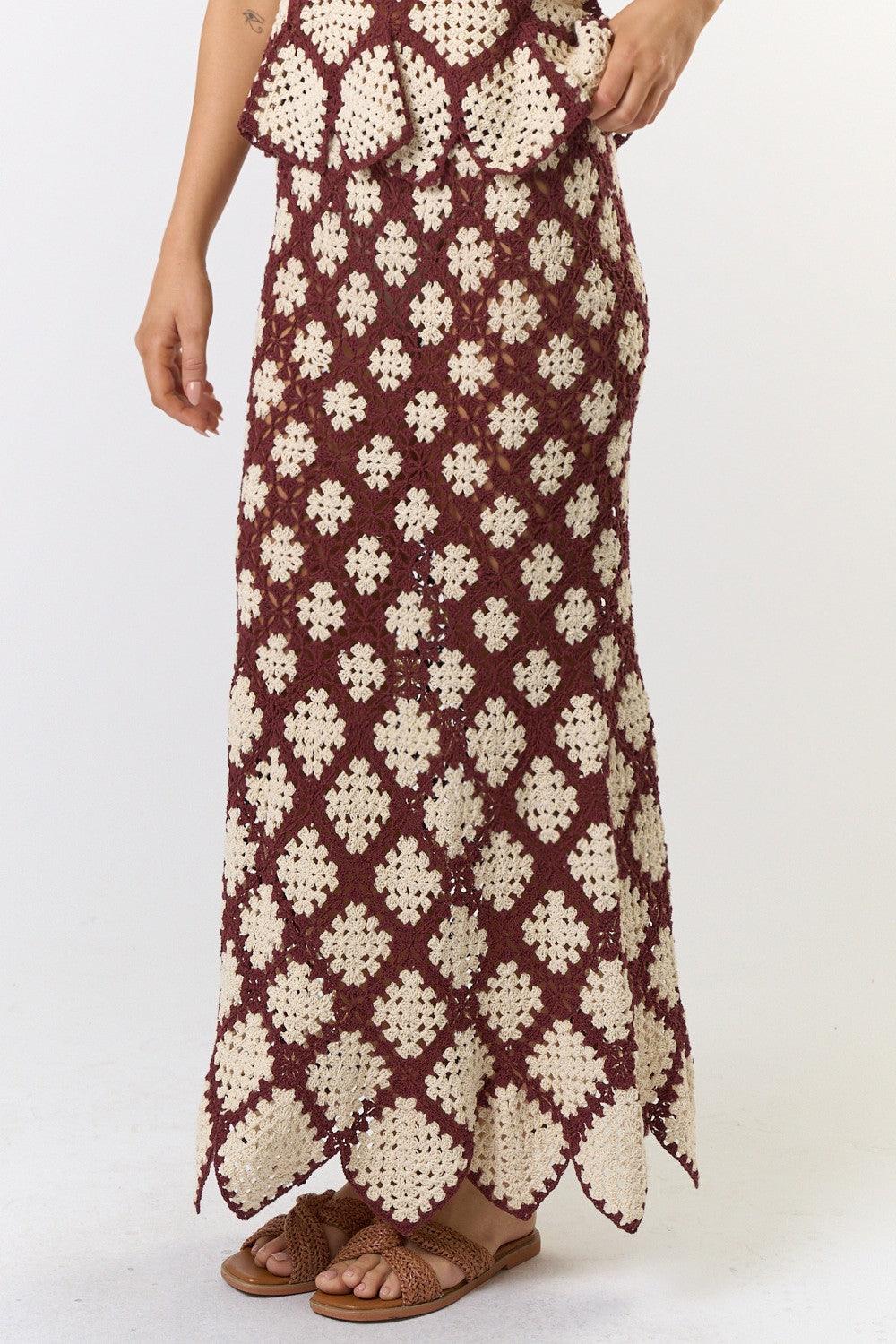 White Lotus Brown Cream Maxi Skirt - Boho Flowy Long Skirt for Women, Perfect for Beach, Vacation, and Summer Outfits