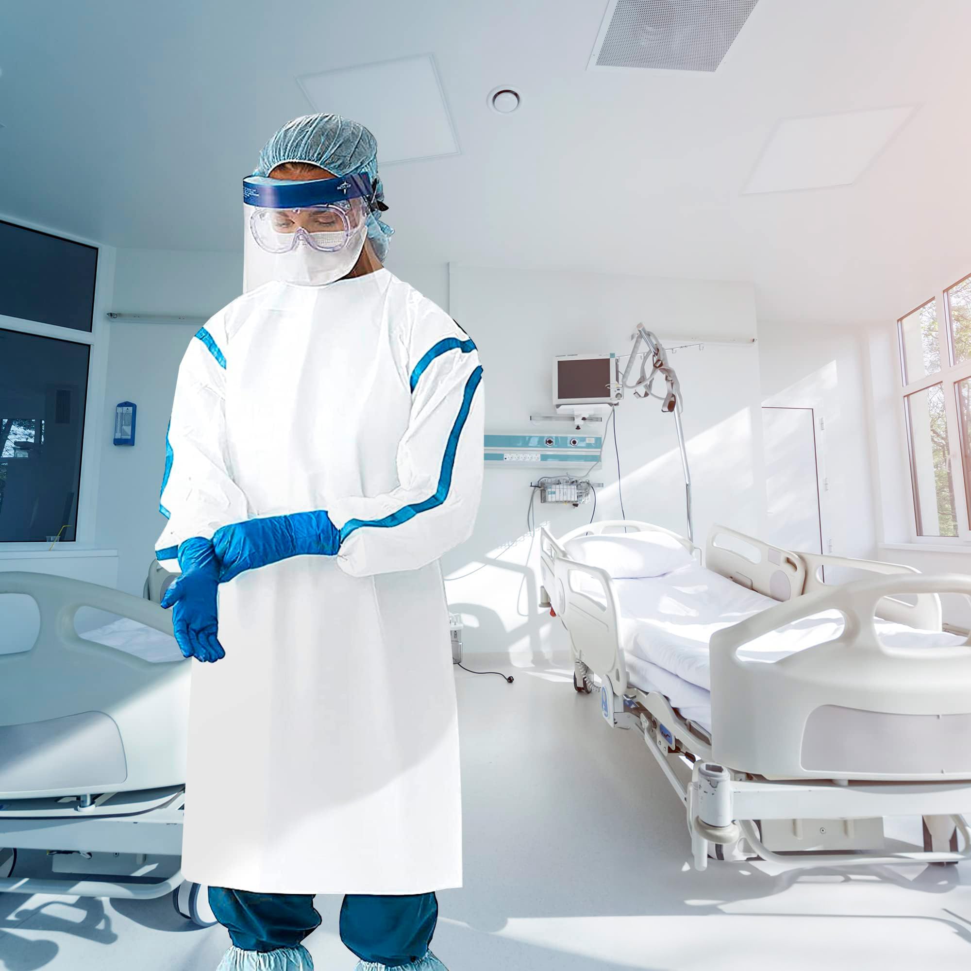 AMZ Medical Supply White Disposable Isolation Gown - X-Small, Pack of 1 - 50 GSM Microporous Fabric with Elastic Wrist & Tie Back Closure - Ideal for Hospitals, Clinics & Home Healthcare Protection