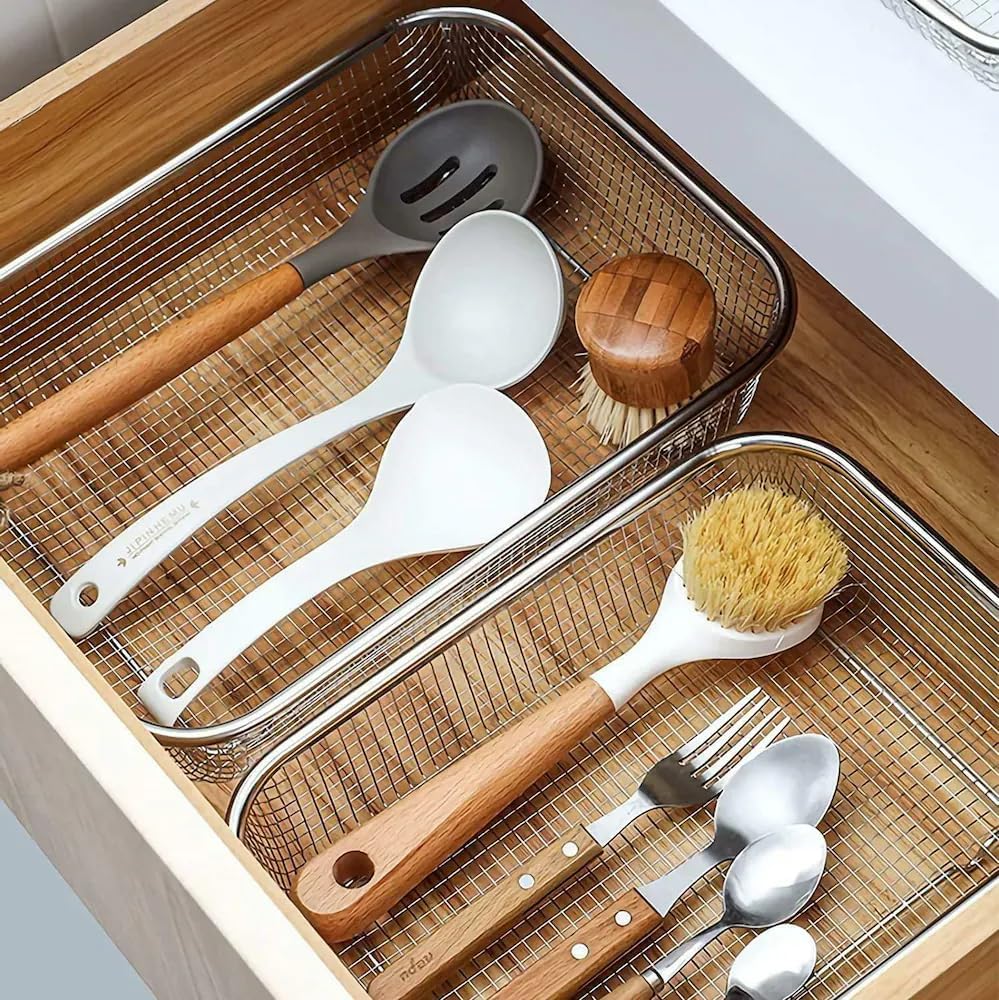 Stainless Steel Over The Sink Kitchen Drainer Basket - Oval Colander Strainer with Fine Mesh & Handle for Washing Fruits Vegetables | Perfect for Kitchen Storage, Dish Drying & Food Prep Organizer