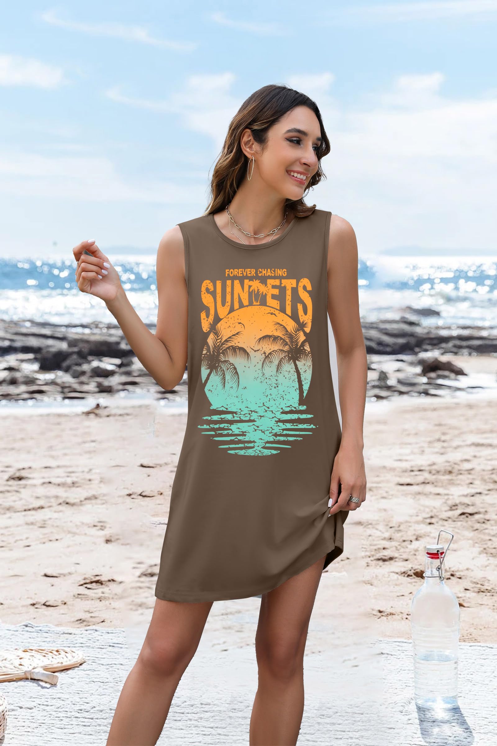 Women's Summer Sundress - Floral Print Mini Tank Dress, Sleeveless Beach Dress, Casual Short Sun Dress for Vacation, Pool Party & Outdoor Activities