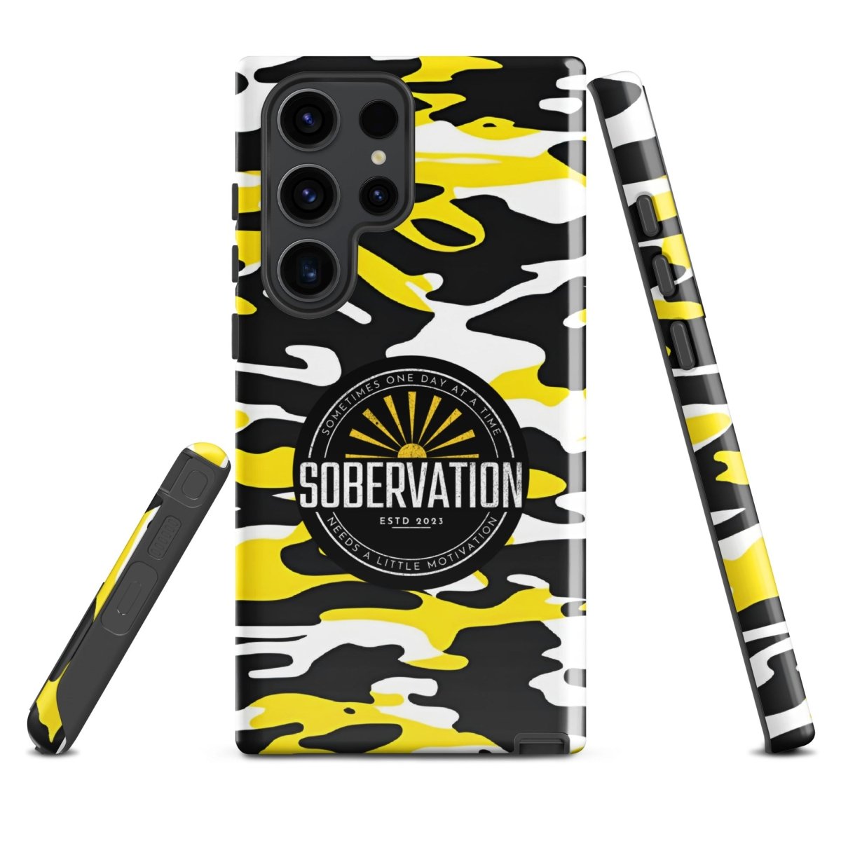 Sobervation Yellow Camo Samsung Phone Case - Stylish Protective Cover for Samsung Galaxy | Motivational Sobriety Gift for Recovery & Everyday Use