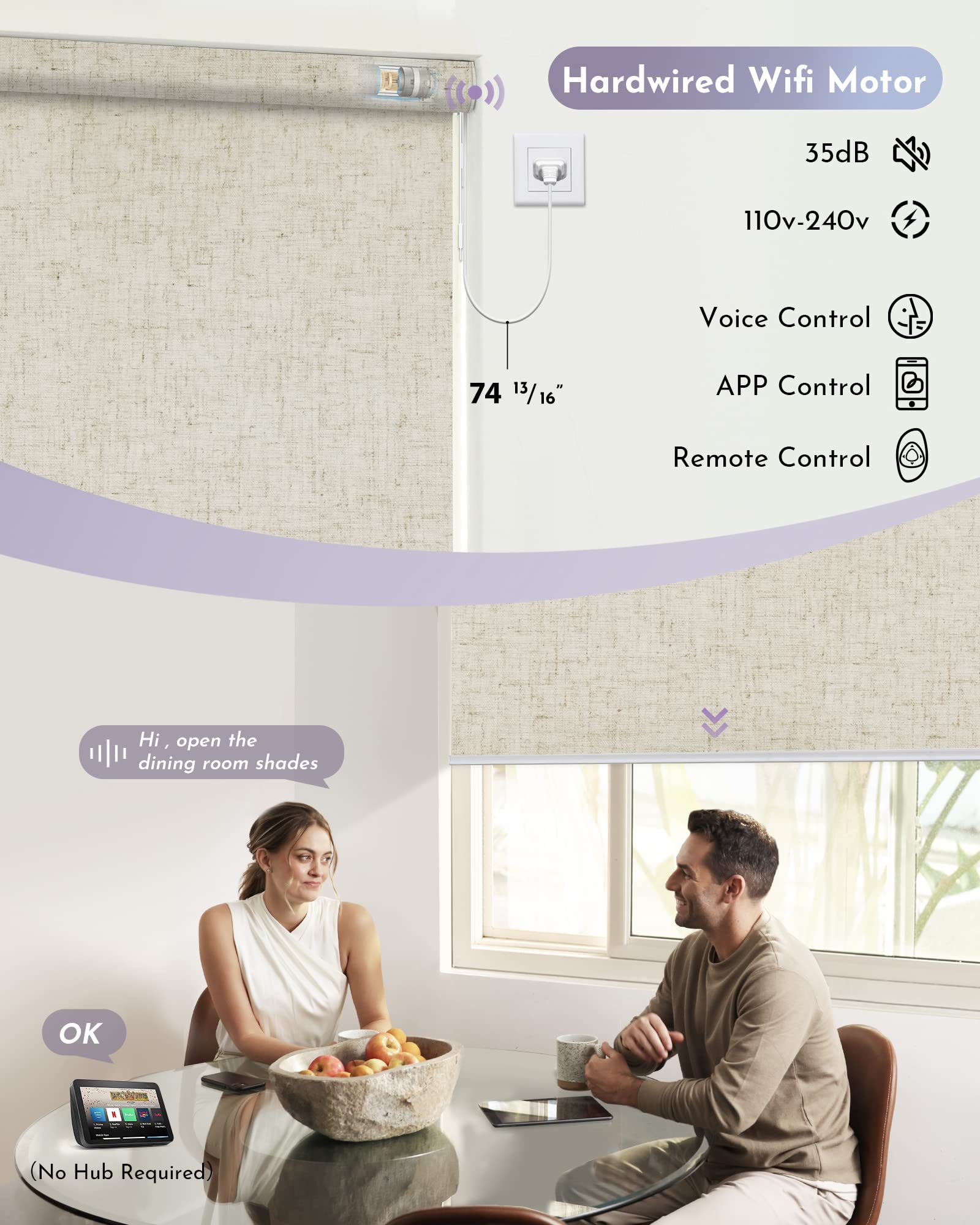 Graywind Motorized Smart Roller Shades - 100% Blackout, Alexa & Google Home Compatible, WiFi & Hardwired Remote Control, Custom Size Window Blinds with Valance (B-Linen Beige) - Perfect for Bedrooms, Home Theaters & Light-Sensitive Spaces