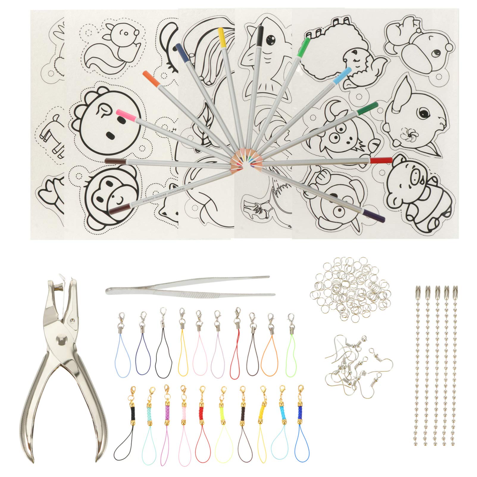 ERINGOGO Heat Shrink DIY Craft Kit - 50PCS Colorful Shrink Film Paper, Alloy Charms & Handmade Accessories for Jewelry Making, Keychains, Scrapbooking - Perfect for DIY Gifts & School Art Projects