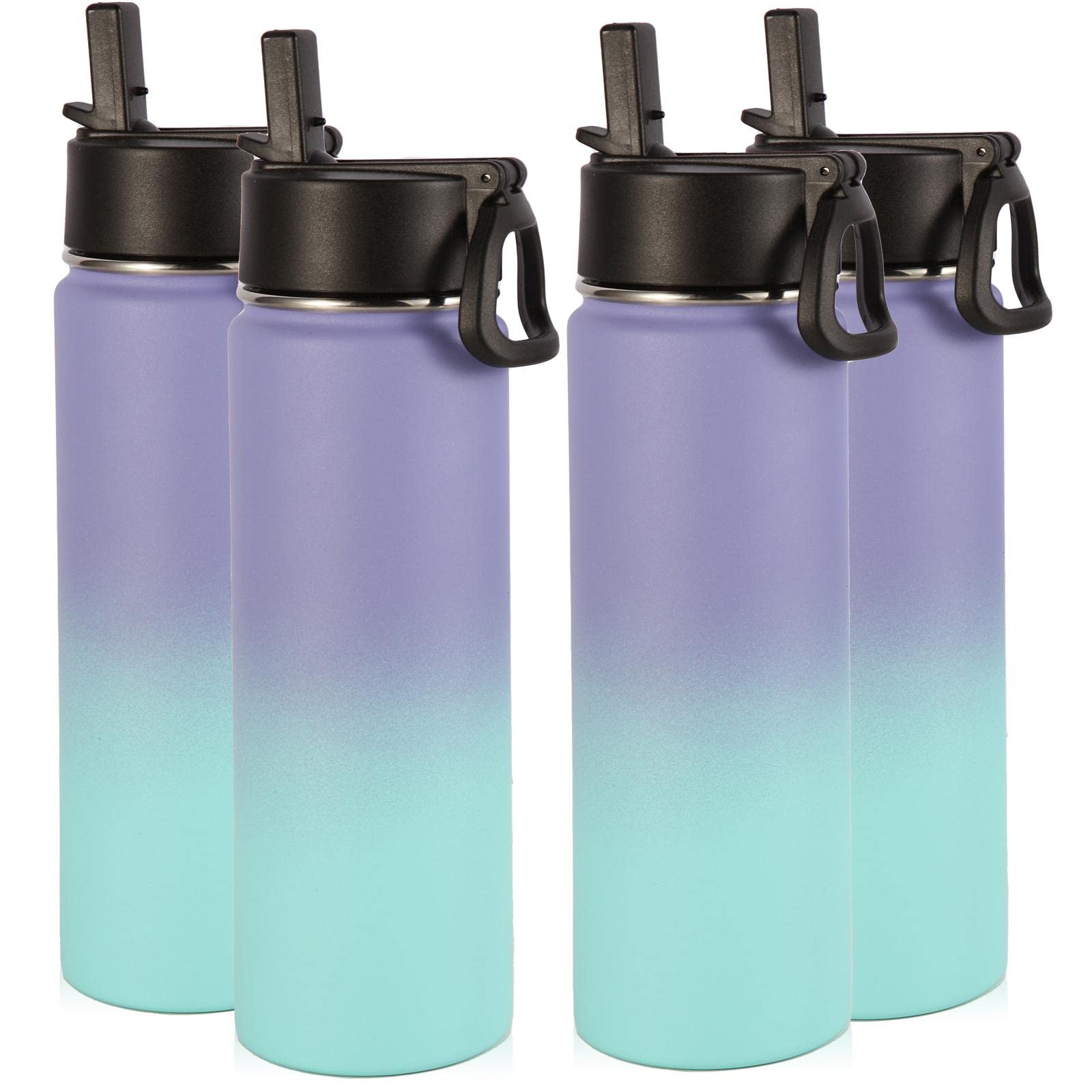 Volhoply 22 oz Insulated Stainless Steel Water Bottles with Straw - 4 Pack Double Walled Vacuum Travel Mugs, Wide Mouth Reusable Cold Drink Thermos for School, Hiking, Camping & Gym (Purple Blue) - Keep Hydrated All Day