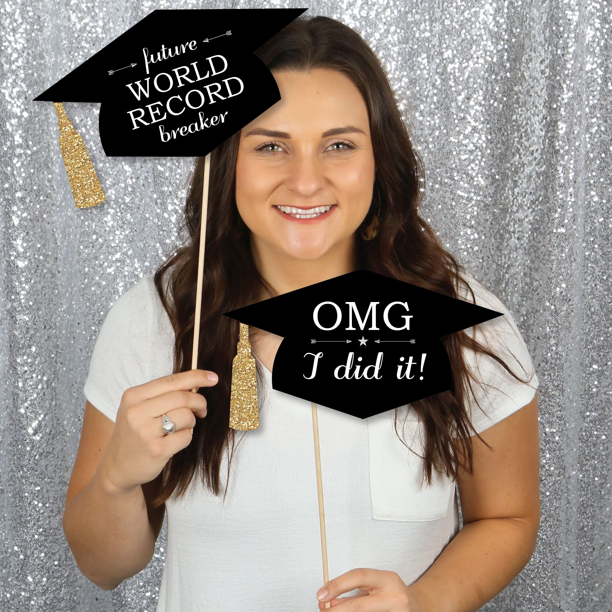 Funny Graduation Caps - Gold Photo Booth Props for Graduation Party Decorations - Set of 20 - Perfect for Graduation Photos, Commencement Celebrations & School Events