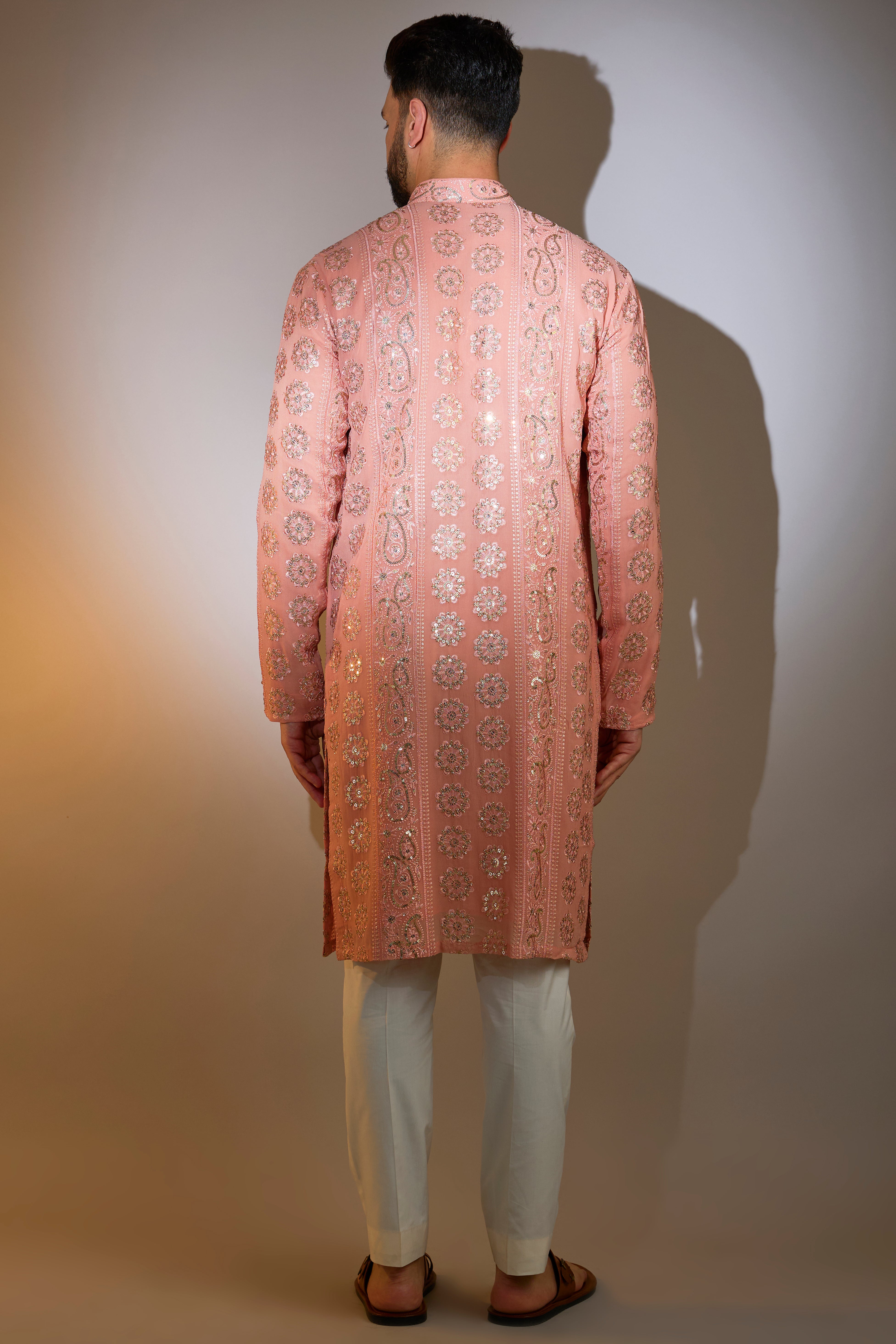Stylish Peach Chikankari Kurta with Sequin Embroidery - Perfect for Festivals, Weddings & Ethnic Occasions