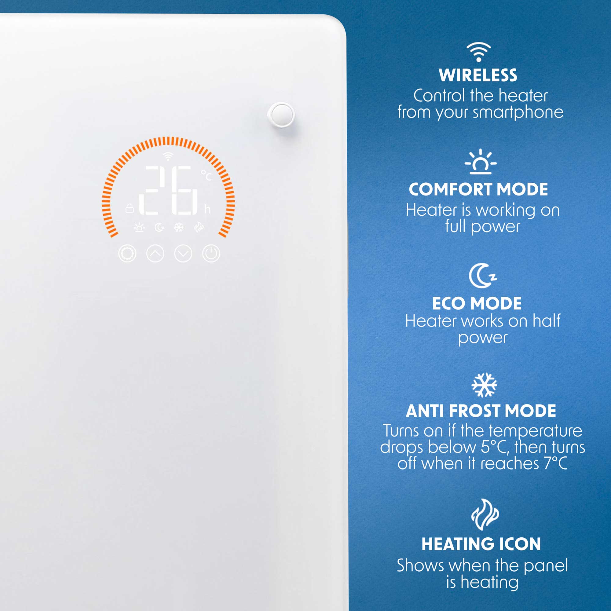 Baridi 2000W Smart WiFi Electric Glass Panel Heater with 24/7 Timer & Remote Control - White DH140 - Perfect for Bedroom, Office & Home Heating