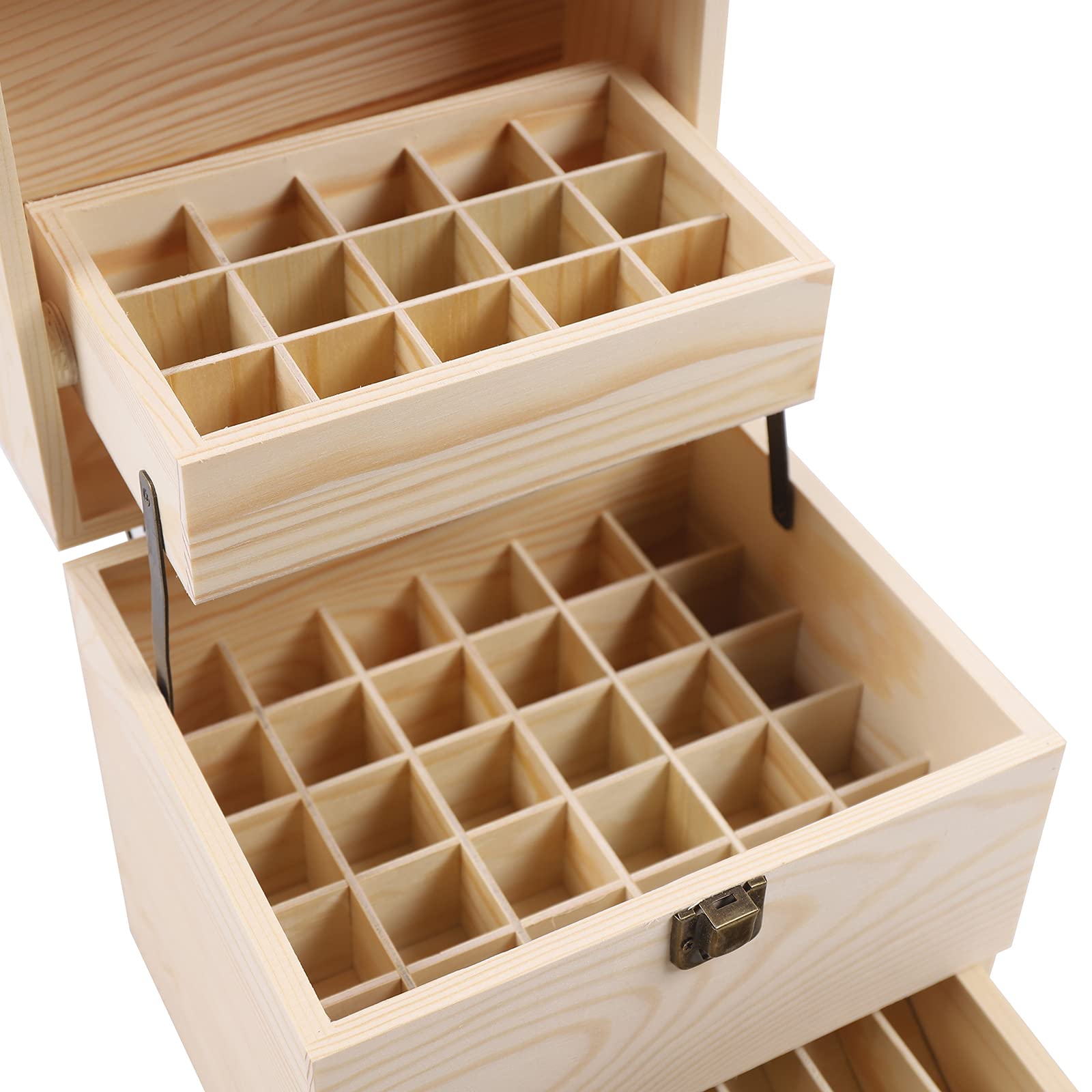 Premium 3-Layer Wooden Essential Oil Storage Box Organizer - 59 Slots with Drawer Handle, Durable & Stylish Aromatherapy Case for Home, Spa, or Travel Use