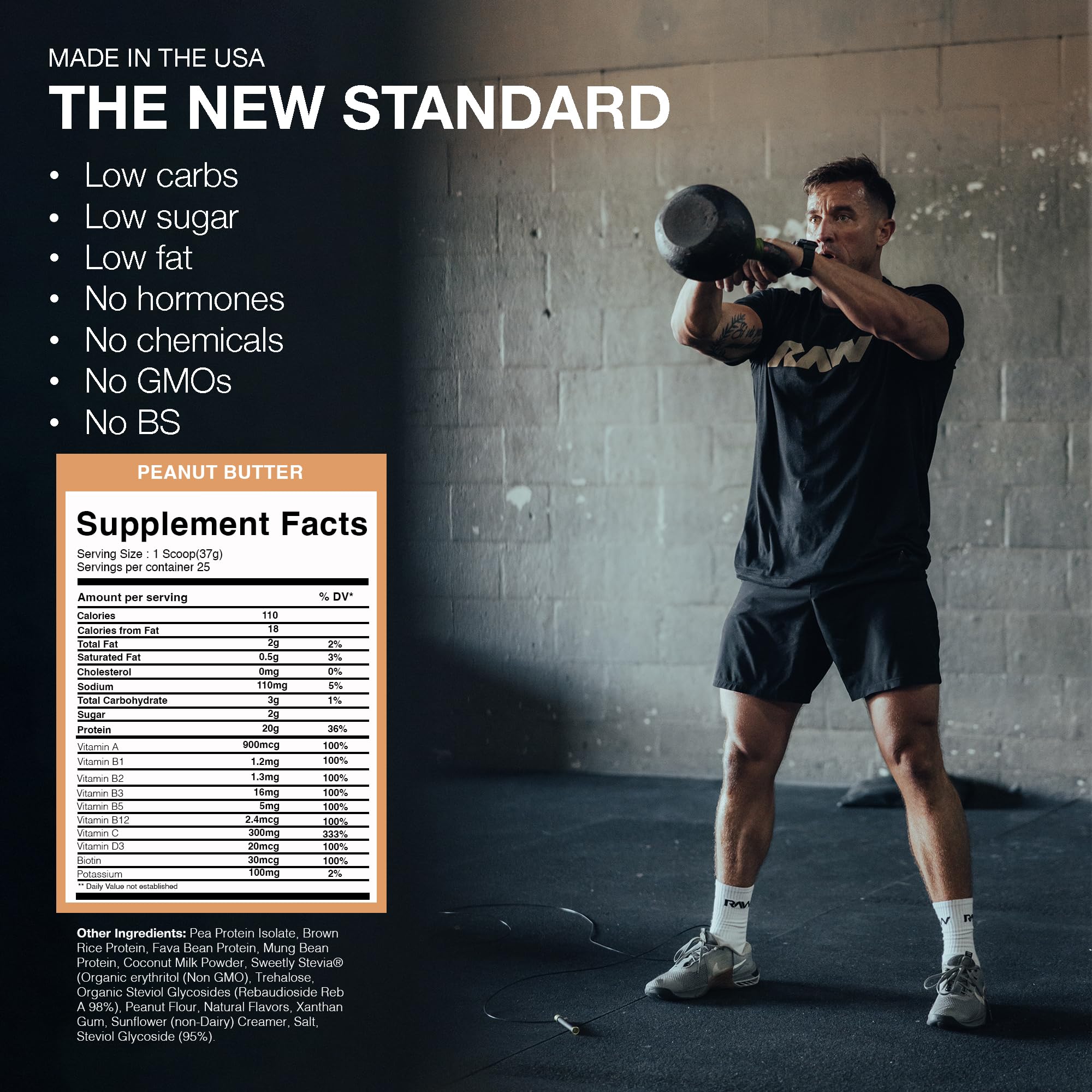 Organic Vegan Protein Powder with Peanut Butter Flavor - 20g Plant-Based Protein for Muscle Growth & Recovery - Low Fat, Low Carb, Vitamin Fortified - 25 Servings - Perfect for Post-Workout Shakes & Healthy Smoothies