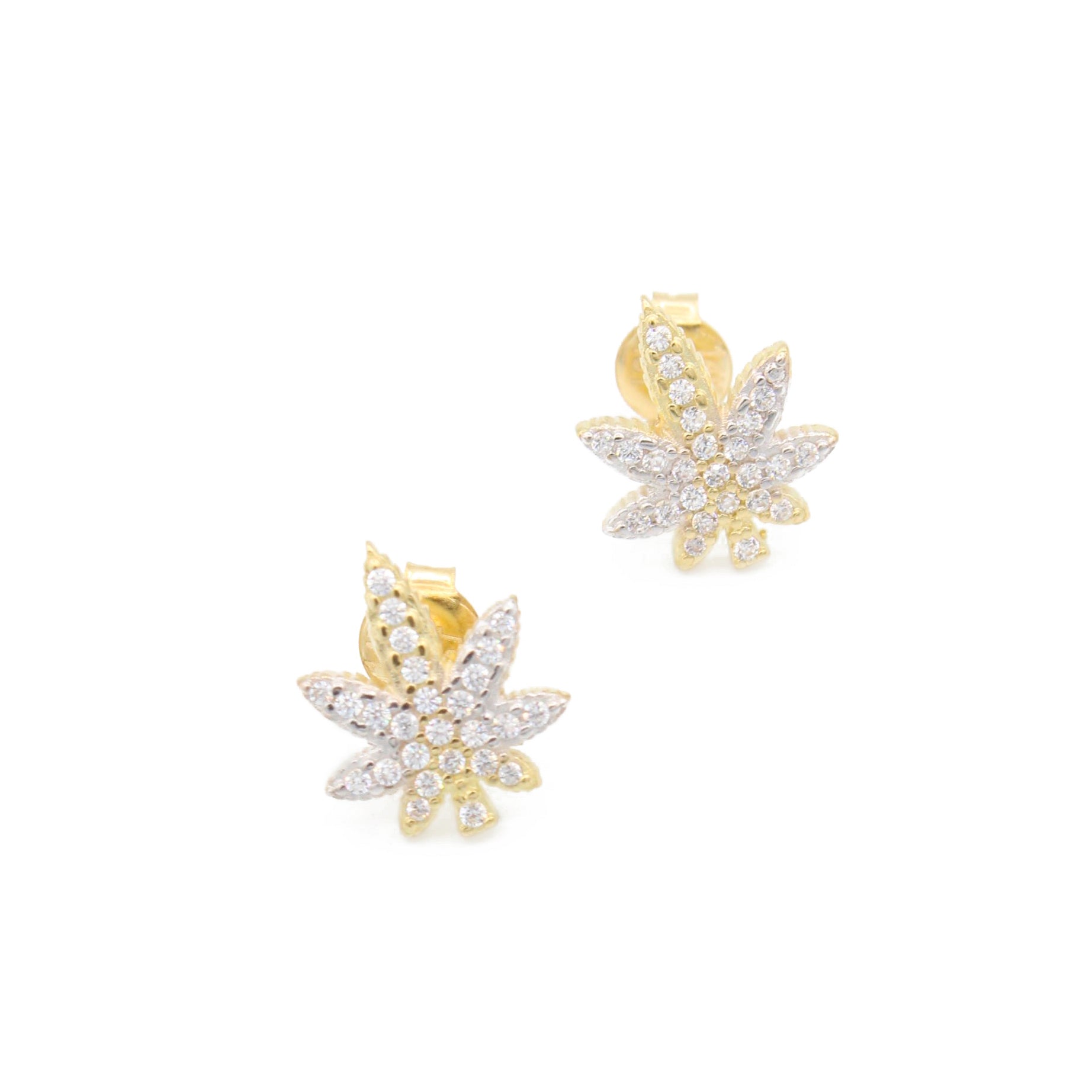 14K Gold CZ Cannabis Leaf Stud Earrings for Women - Dainty Weed Jewelry Gift for Stoner Girls - Perfect for 420 Parties, Festivals & Everyday Wear