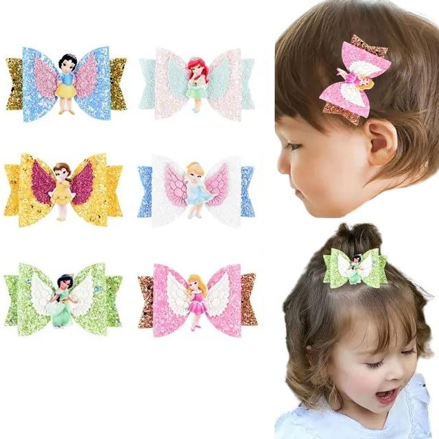 Samyak 6-Piece Kids Hair Clips Set for Girls - Toddler Baby Hair Accessories with Angel Wings, Fairy & Mermaid Princess Designs - Barrettes for School, Party & Daily Wear