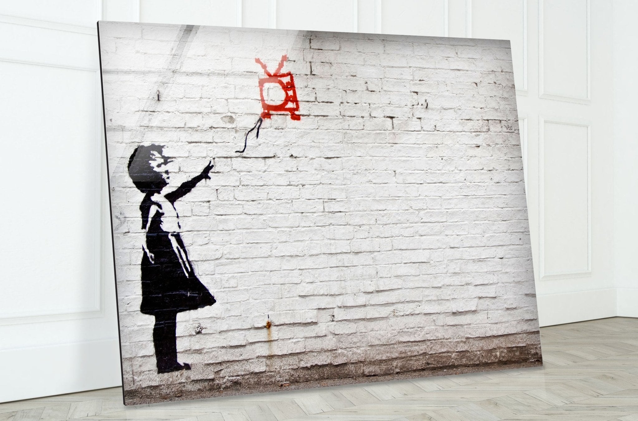 Banksy Kite Girl Glass Wall Art - Stunning Home Decor for Living Room, Bedroom & Office - Modern Framed Glass Print for Urban Art Lovers