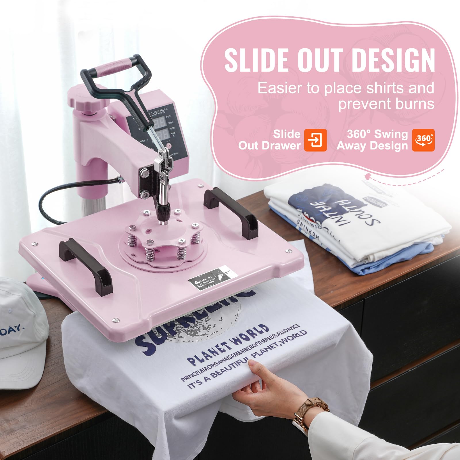 VEVOR 5 in 1 Heat Press Machine Combo with 30oz Tumbler Press & Hat Press, 12x15 Inch Sublimation Heat Press for T-Shirts, Hats, Caps, Tumblers, Mugs, Plates - Perfect for DIY Crafts, Custom Apparel & Small Business (Pink)
