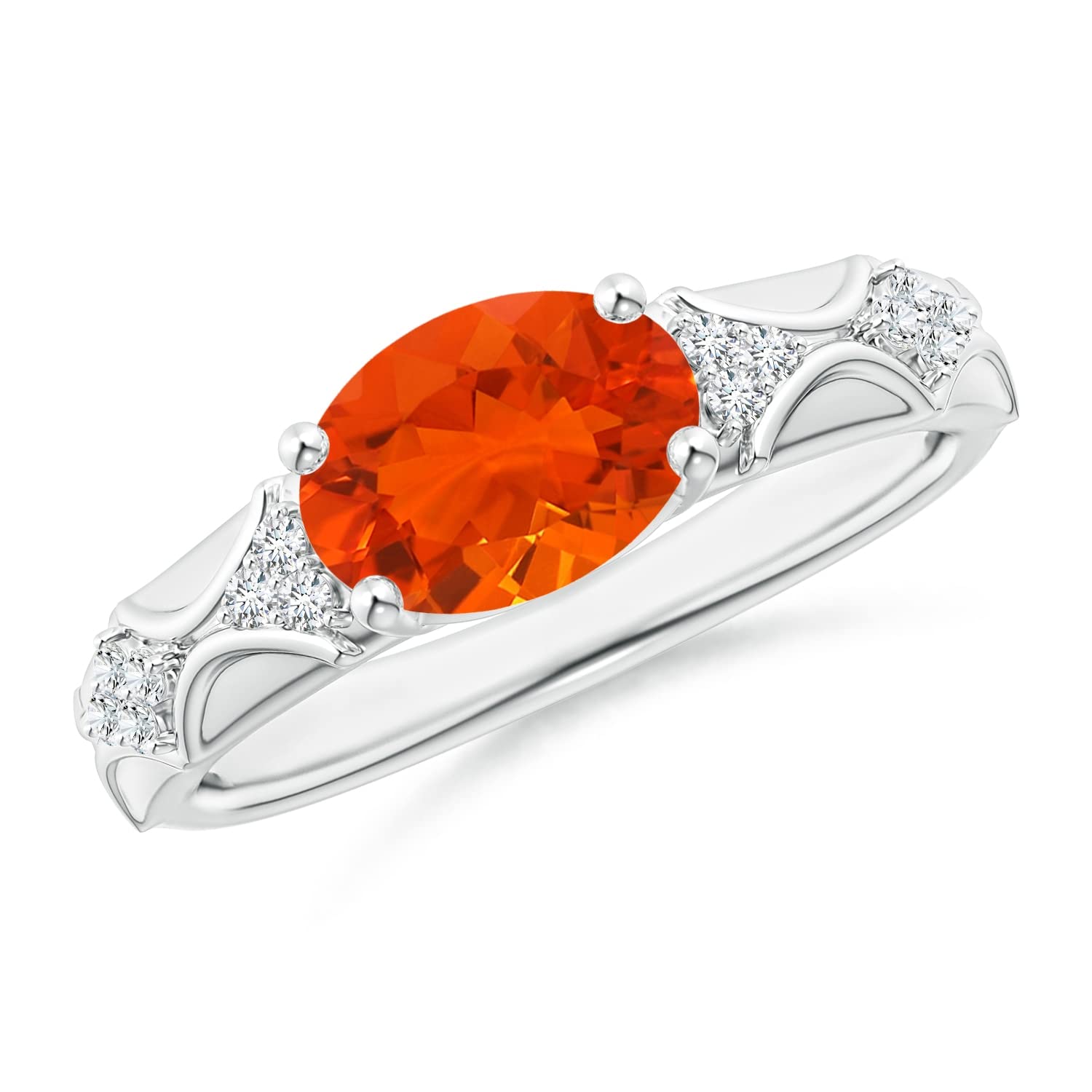 Vintage Style 9x7mm Oval Fire Opal Ring with Diamond Accents - Elegant Jewelry for Women, Perfect for Weddings, Anniversaries & Special Occasions
