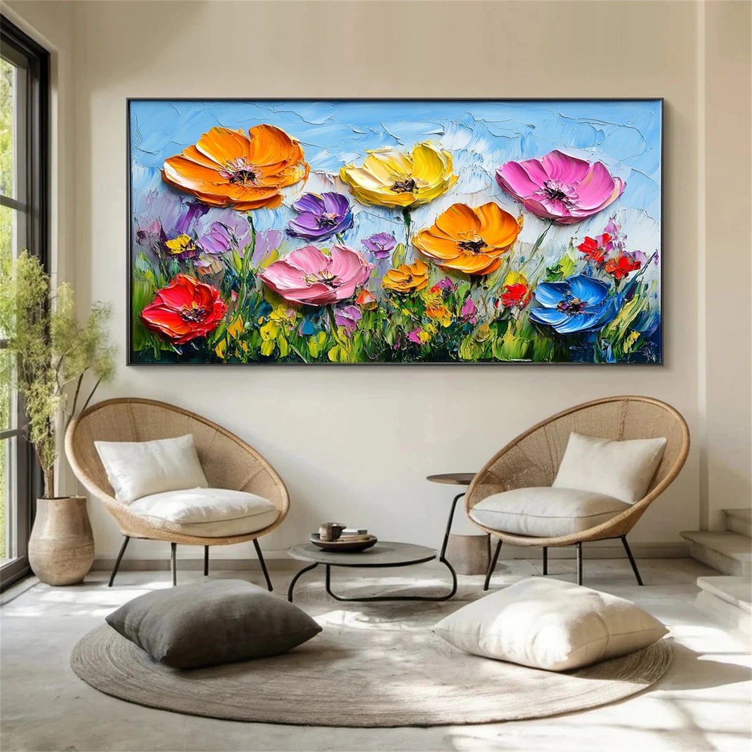 Beautiful Flower and Tree Painting #FT122 - Handmade Canvas Art for Home Decor, Living Room, Bedroom & Office Wall