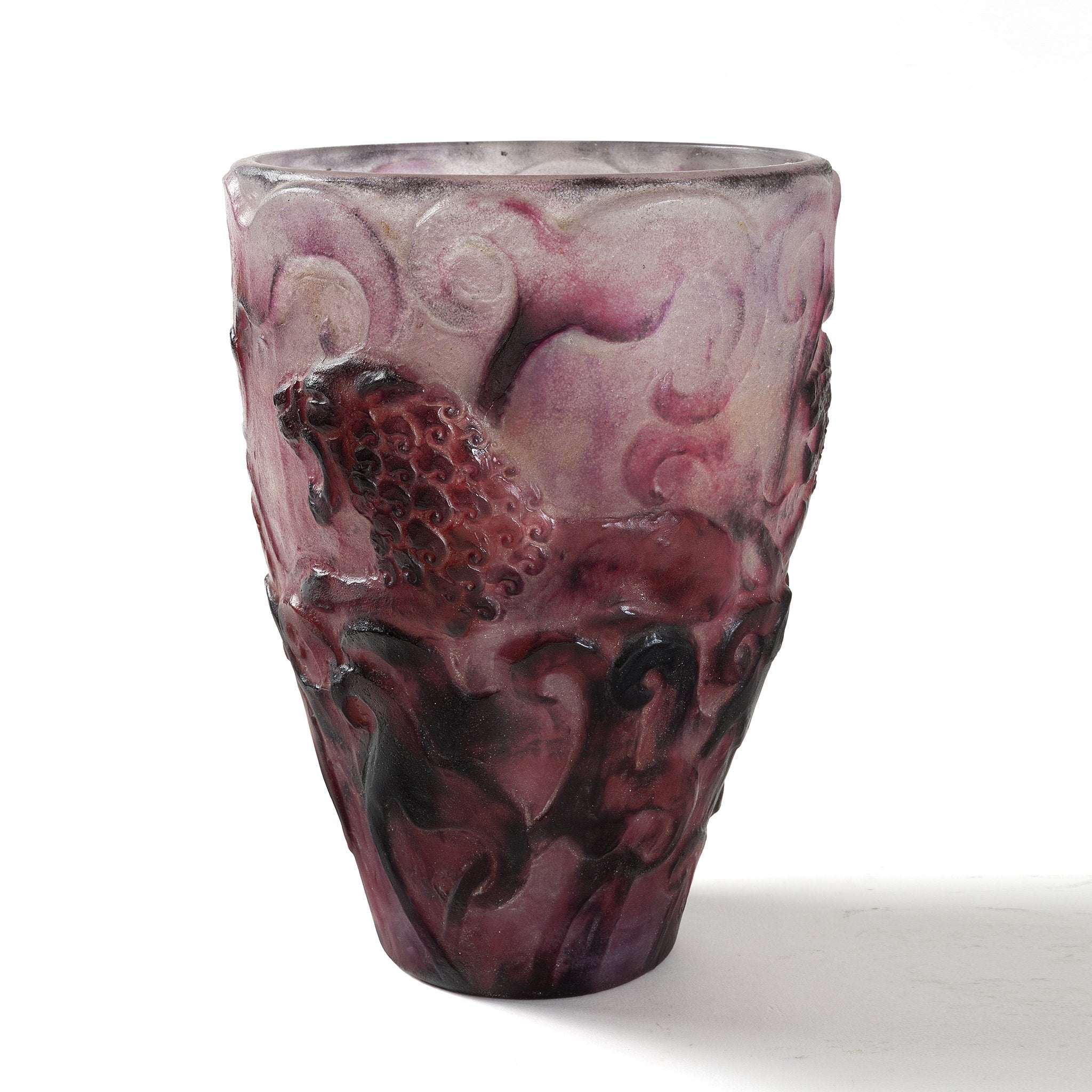 Gabriel Argy Rousseau Pâte de Verre Lions Glass Vase - Handcrafted Art Deco Style Vase for Home Decor, Wedding Centerpiece & Luxury Gift