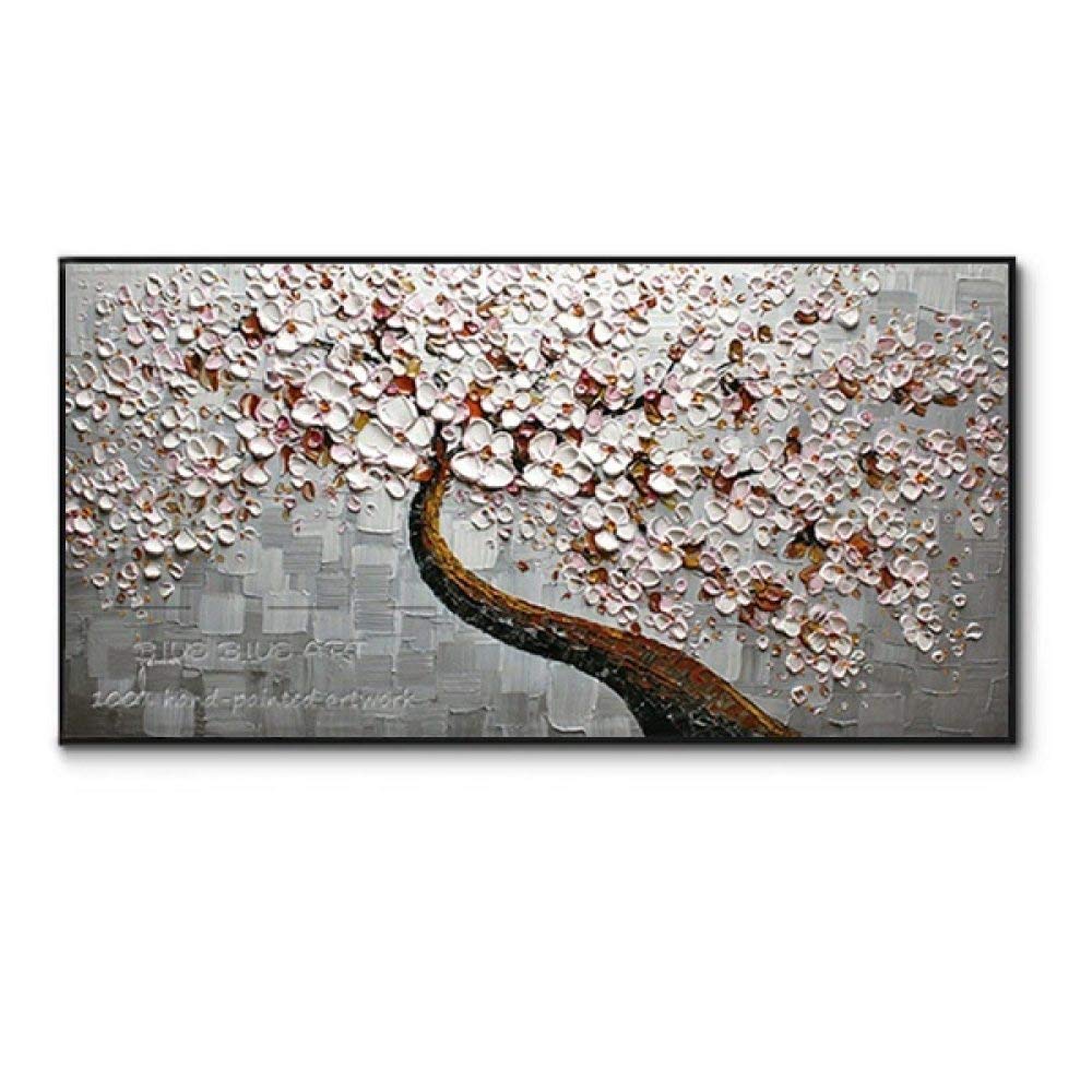 Hand Painted Oil Painting on Canvas - Abstract Tree Floral 3D White Flowers Modern Contemporary Wall Art for Living Room, Bedroom & Office Decor | Home Decoration Gift Idea