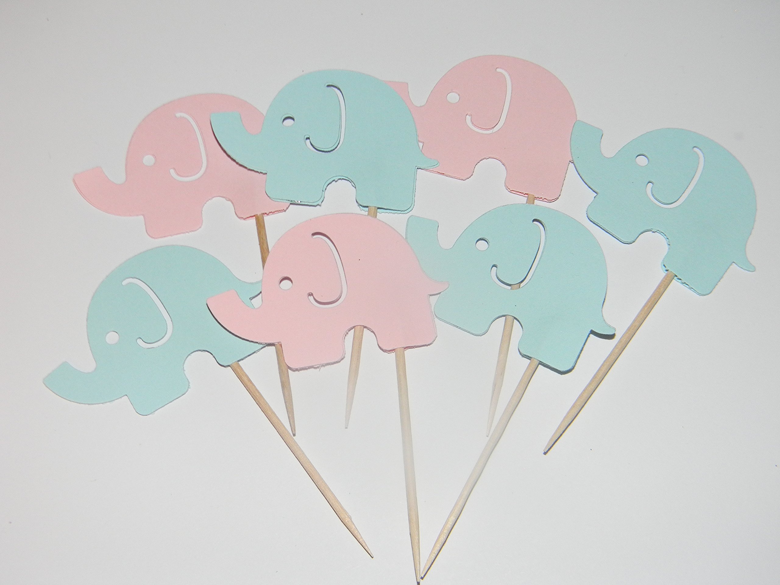 24 Large Pink & Blue Elephant Cupcake Toppers for Gender Reveal Party, Baby Shower Decorations – Perfect for Birthday Cakes, Desserts & Celebrations
