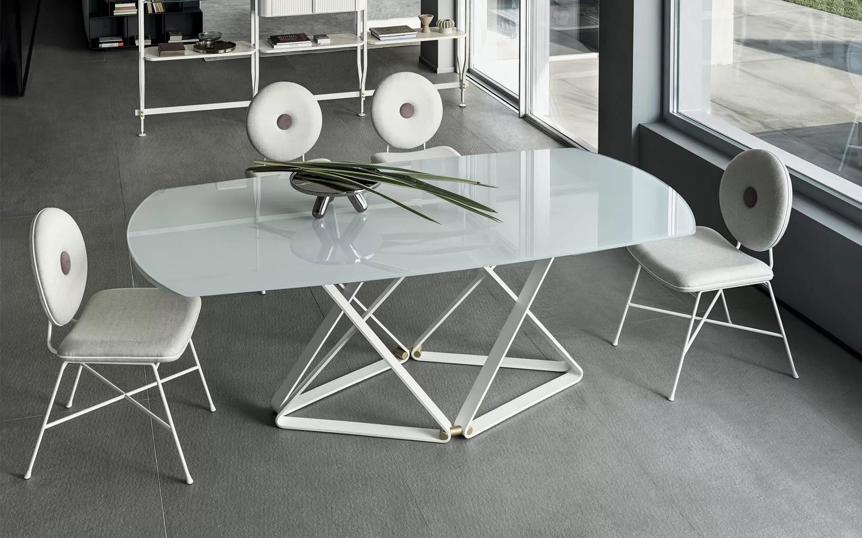 Delta Extendable Barrel Crystal Table - Elegant Glass Dining Table for Modern Home, Perfect for Dining Room, Kitchen, or Office Conference Space
