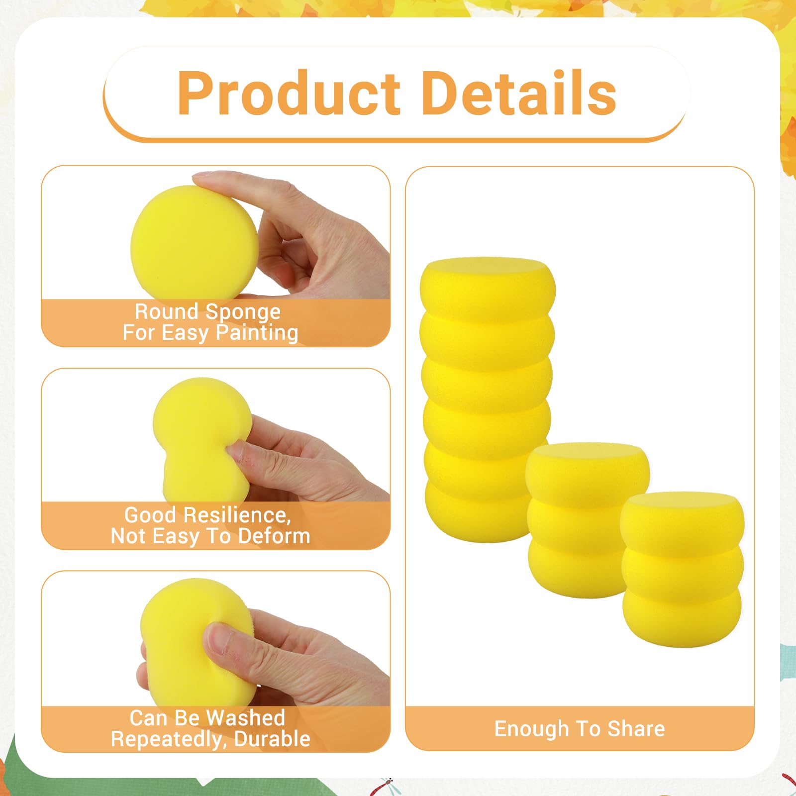 12 Pack Round Painting Sponges - 2.95 Inch Yellow Artist Sponges for Watercolor, Face Painting & Crafts | Synthetic Clay Sponge Applicators for DIY Art Projects & Kids Activities