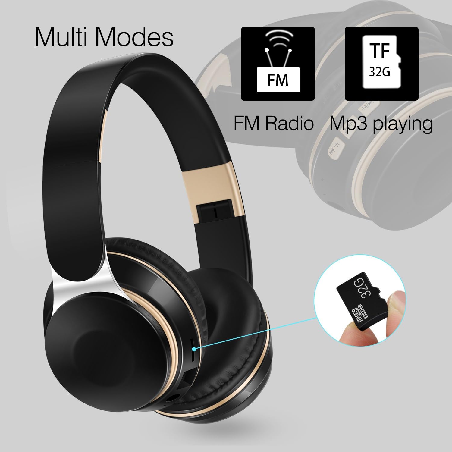 RAT TAIL Bluetooth Headset - Wireless Over-Ear Headphones with Microphone, Foldable Design, Soft Earmuffs, SD/TF Card Slot & FM Radio, 20H Playtime - Perfect for Music, Gaming, Gym, Travel & Online Chat (Classical Black) - Ideal for Commuting, Workouts & Virtual Meetings